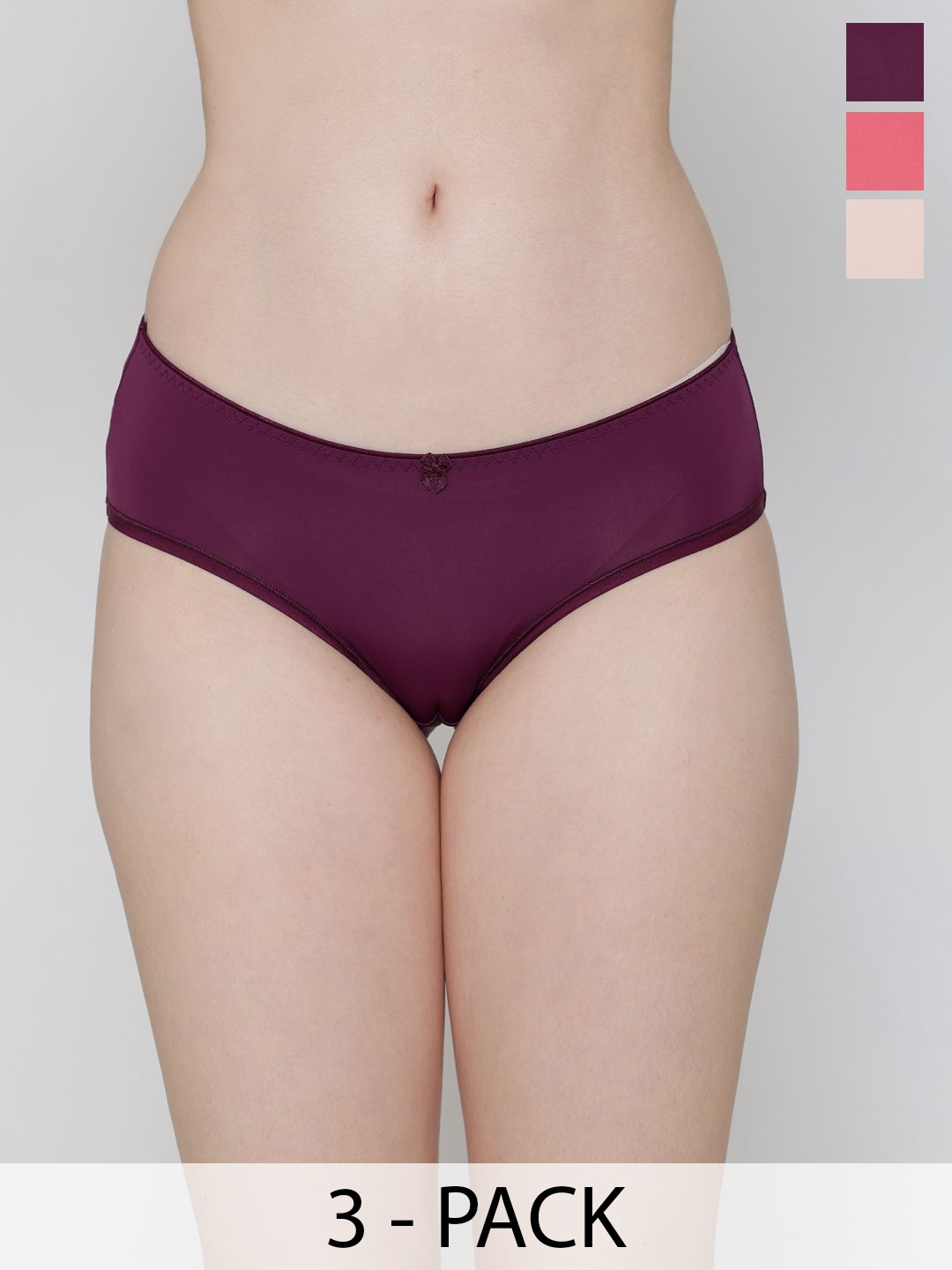 

B'ZAR Pack Of 3 Hipster Mid Rise Brief, Purple