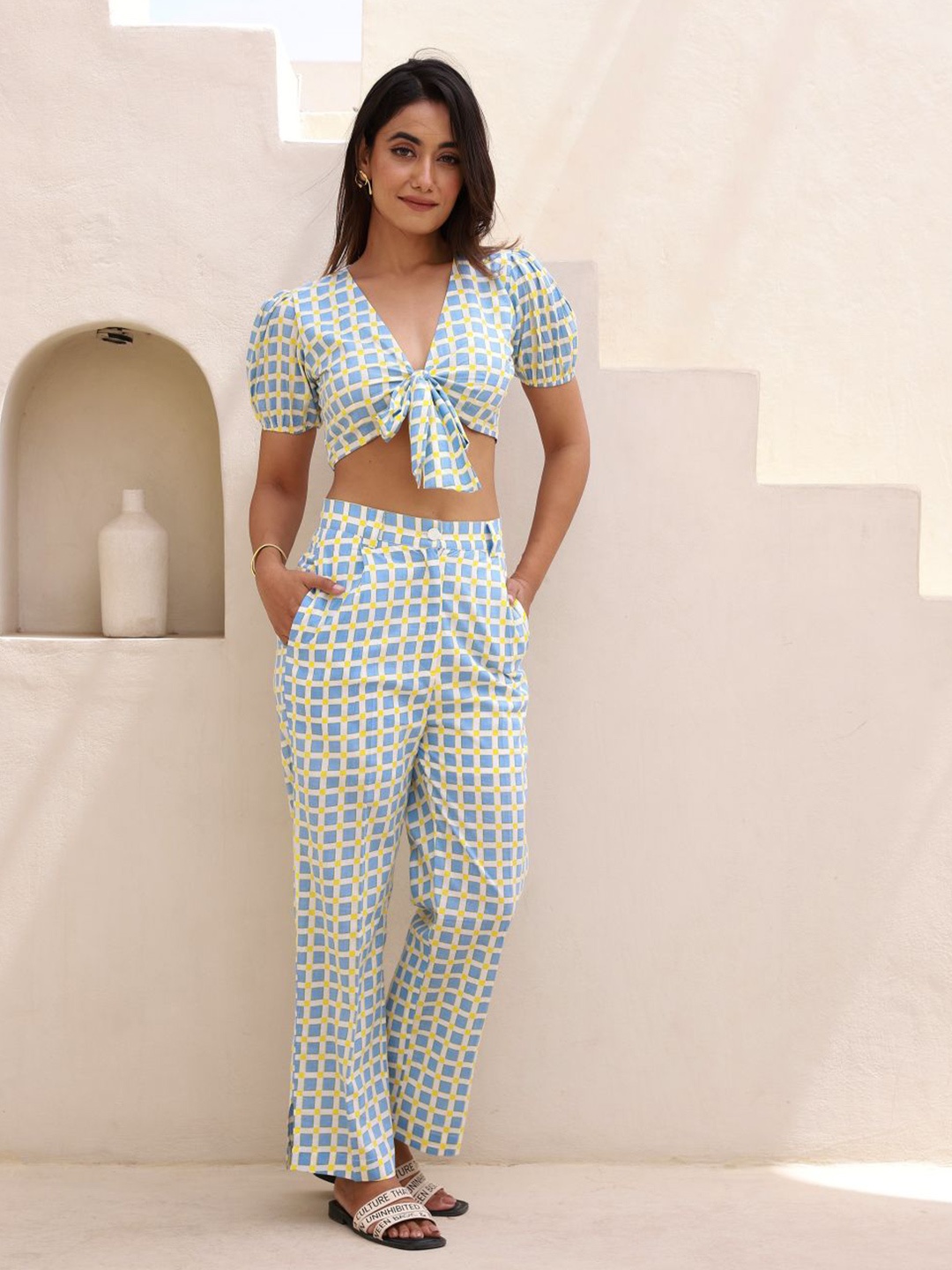 

MOONSTRUCK Women Checked Co-Ords, Blue