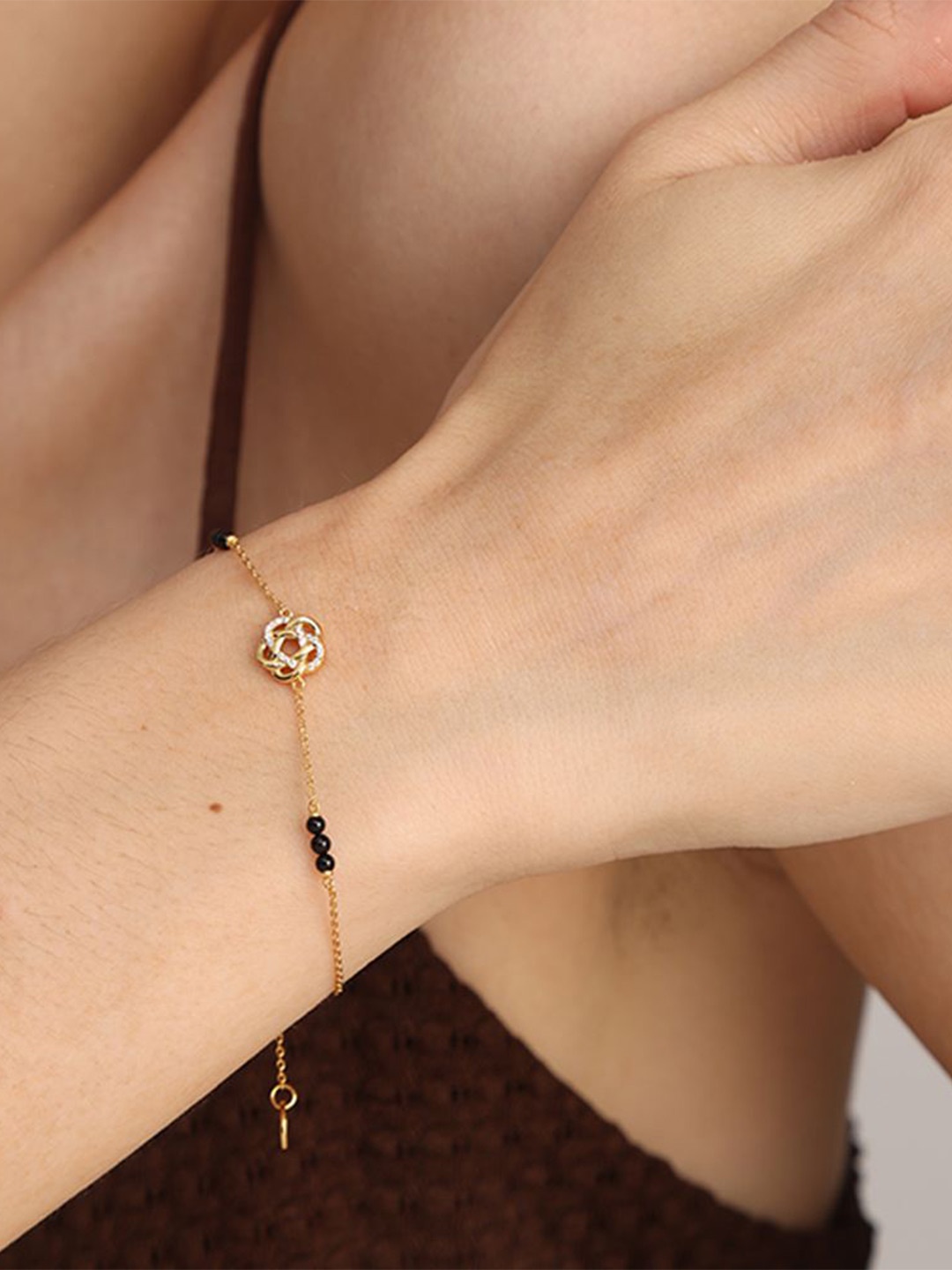 

PALMONAS Iravati 18K Gold-Plated Cubic Zirconia Studded Mangalsutra Wraparound Bracelet