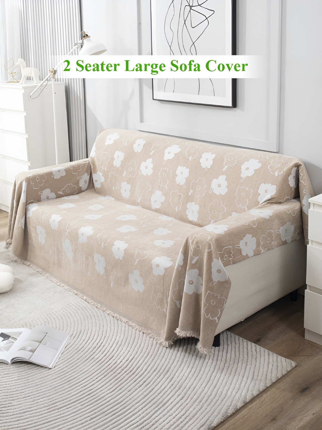 

HOKIPO Beige & White Floral Printed 2 Seater Sofa Throws