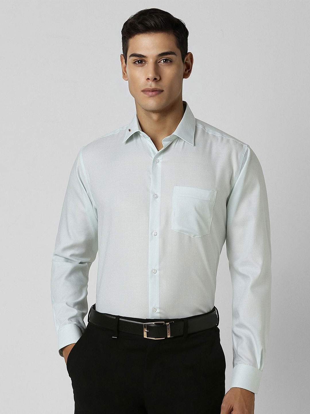

Van Heusen Men Spread Collar Solid Cotton Formal Shirt, Green