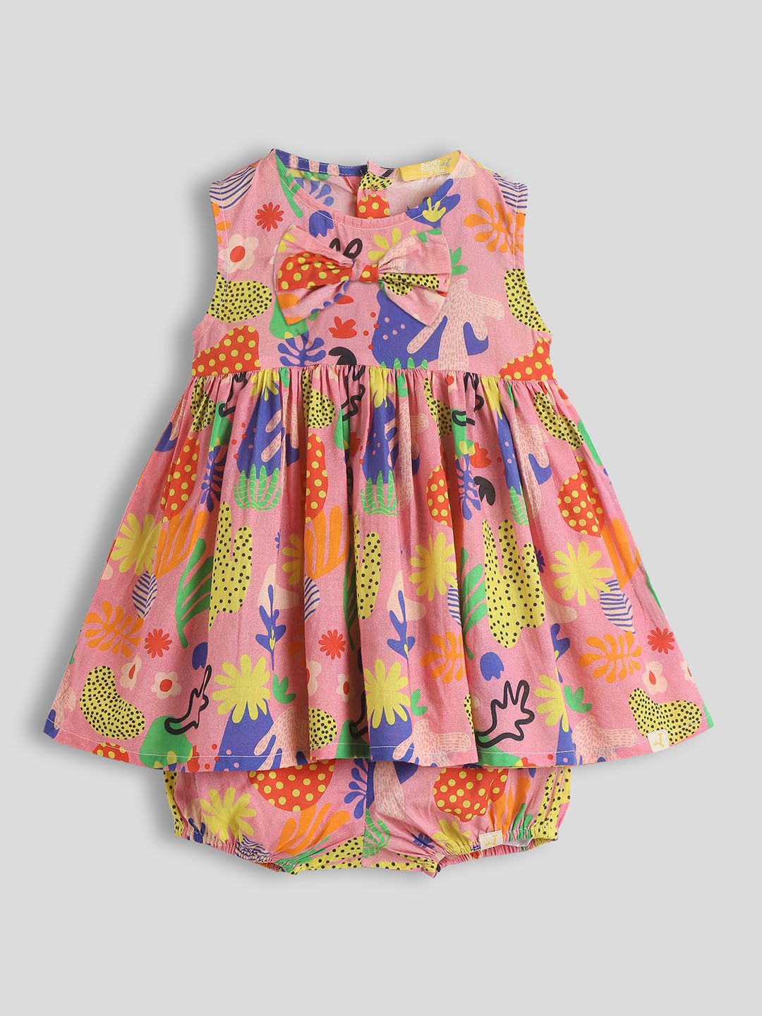 

Somersault Floral Printed Fit & Flare Dress with Bloomers, Peach