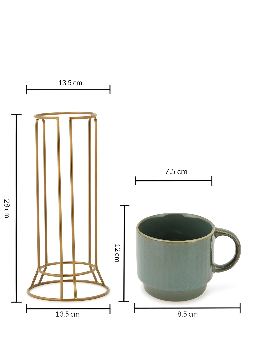 

Fabindia Onam Green & Gold toned 4 Pieces Textured Ceramic Glossy Mugs 300 ml & Stand