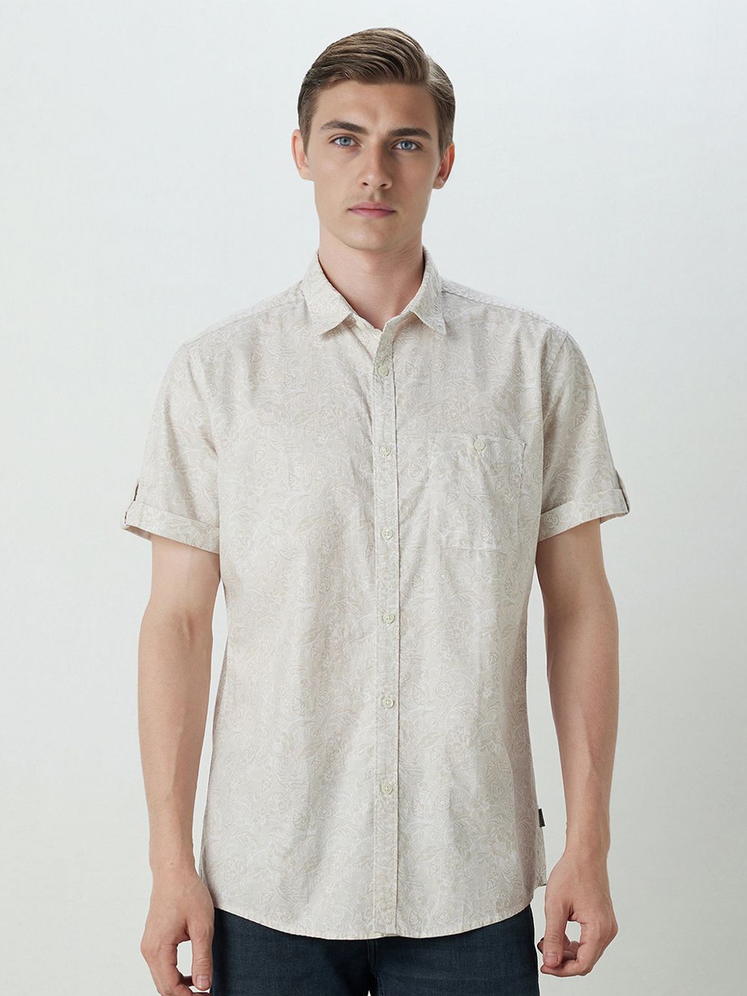 

Louis Philippe Jeans Men Slim Fit Floral Printed Pure Cotton Casual Shirt, Grey