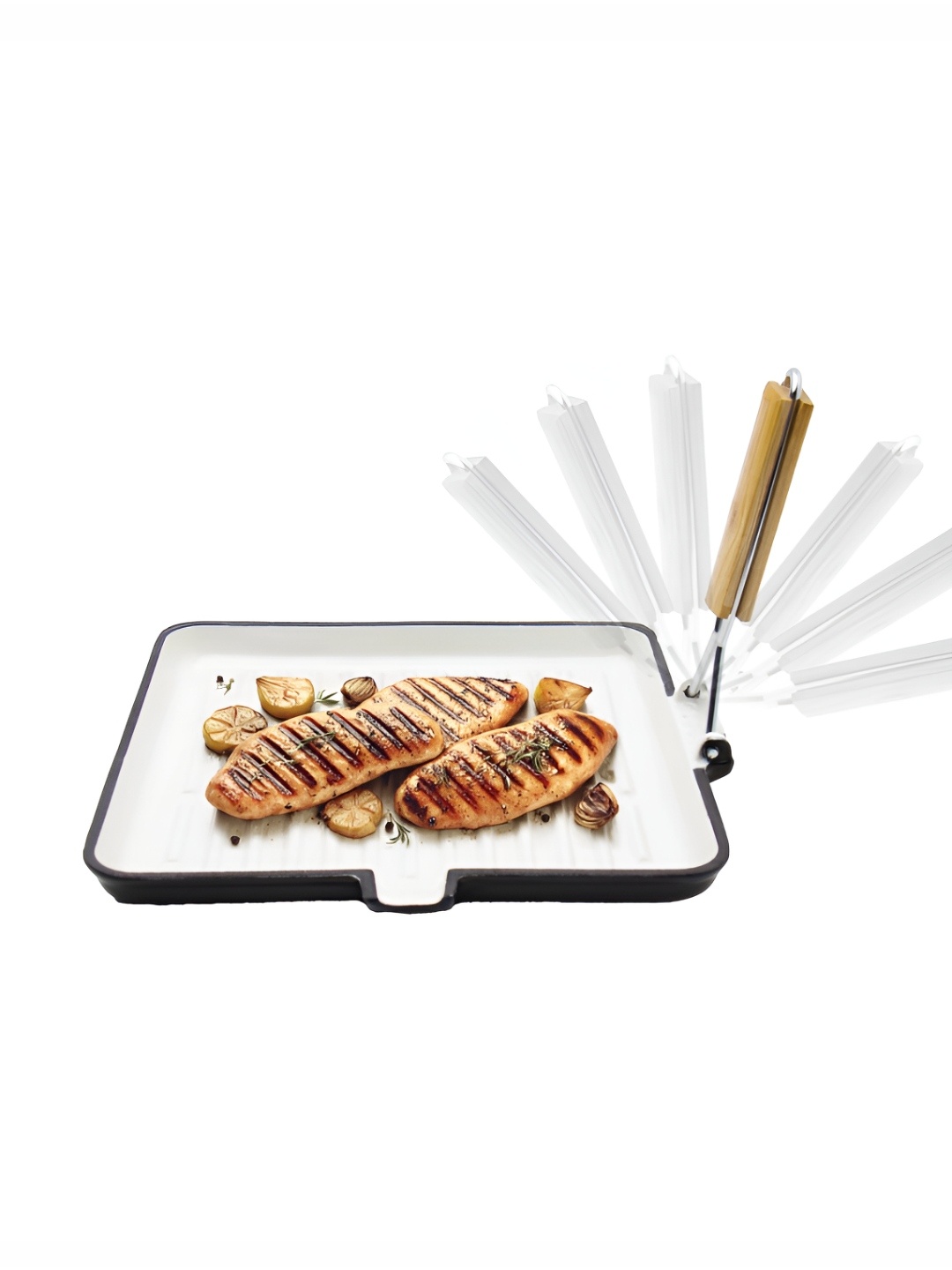 

UMAI White & Black Enamel Coated Cast Iron Grill Pan With With Foldable Handle