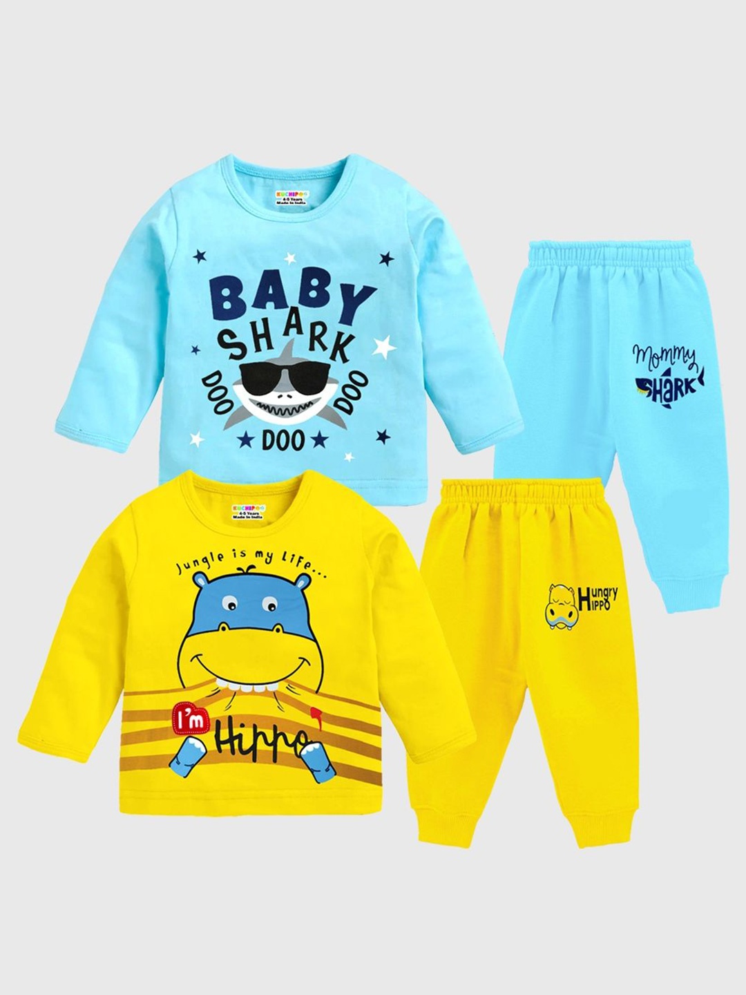 

KUCHIPOO Boys Pack Of 2 Graphic Printed T-shirt With Pyjamas, Blue
