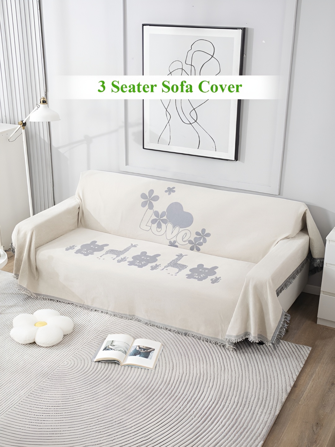 

HOKIPO Off White & Grey Printed 3 Seater Rectangle Sofa Throw
