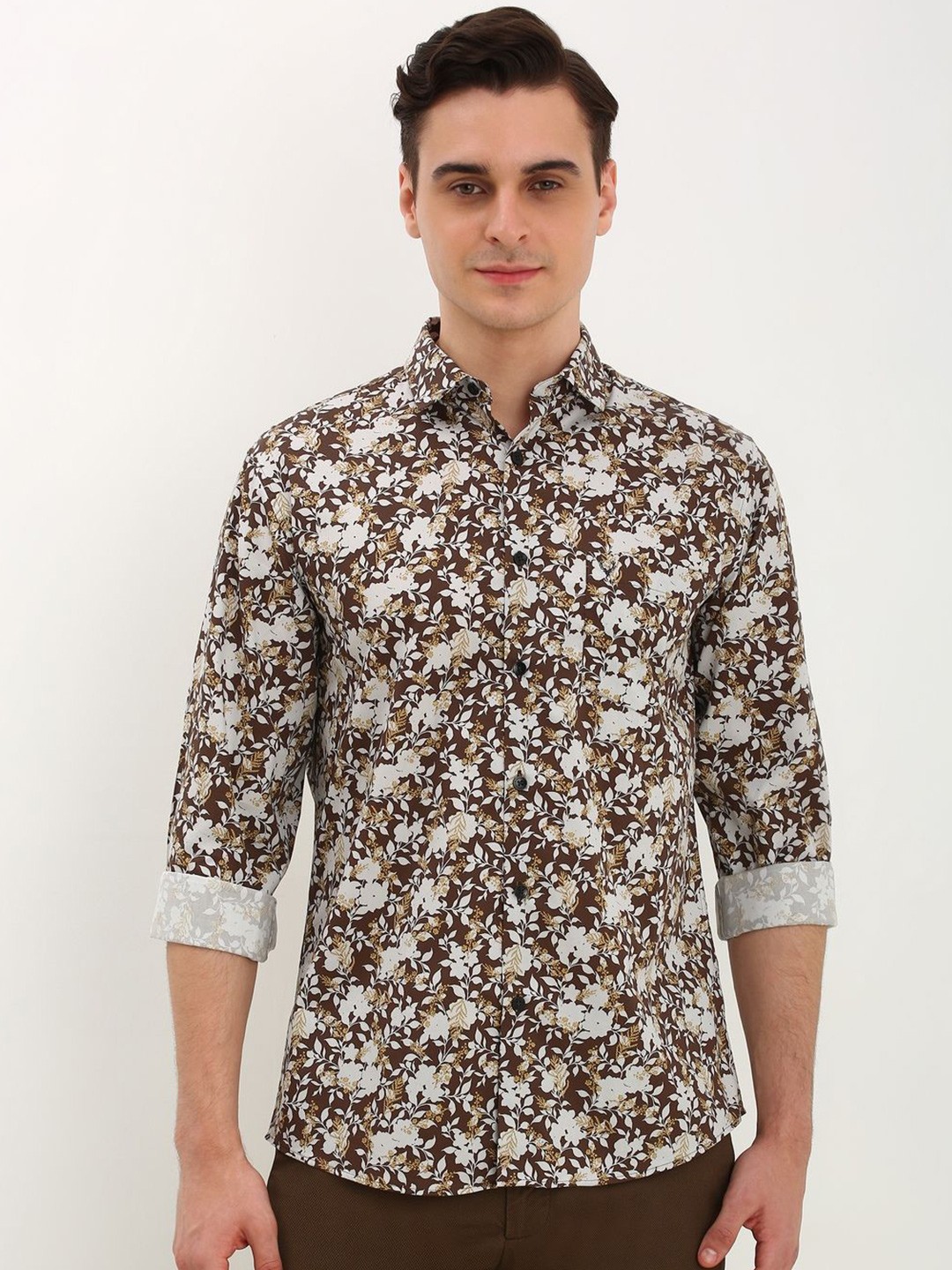 

Allen Solly Men Spread Collar Printed Print Cotton Slim Fit Casual Shirt, Brown