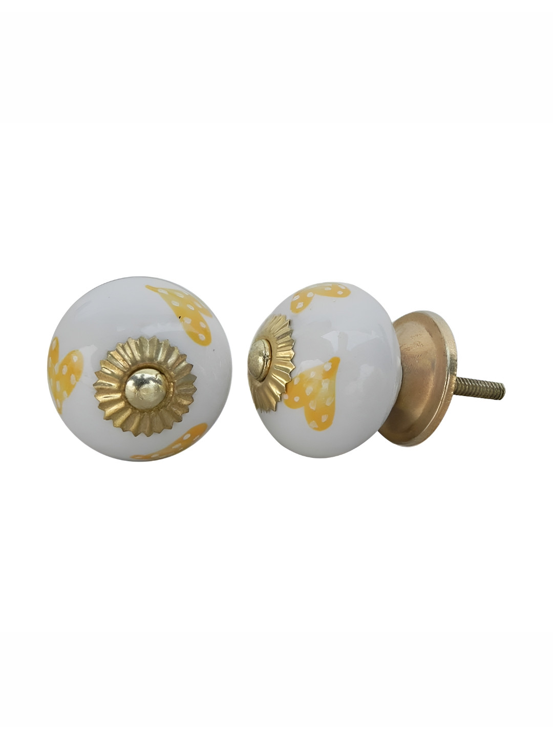 

Indianshelf Yellow & White 4 Pieces Textured Metal Door Knobs