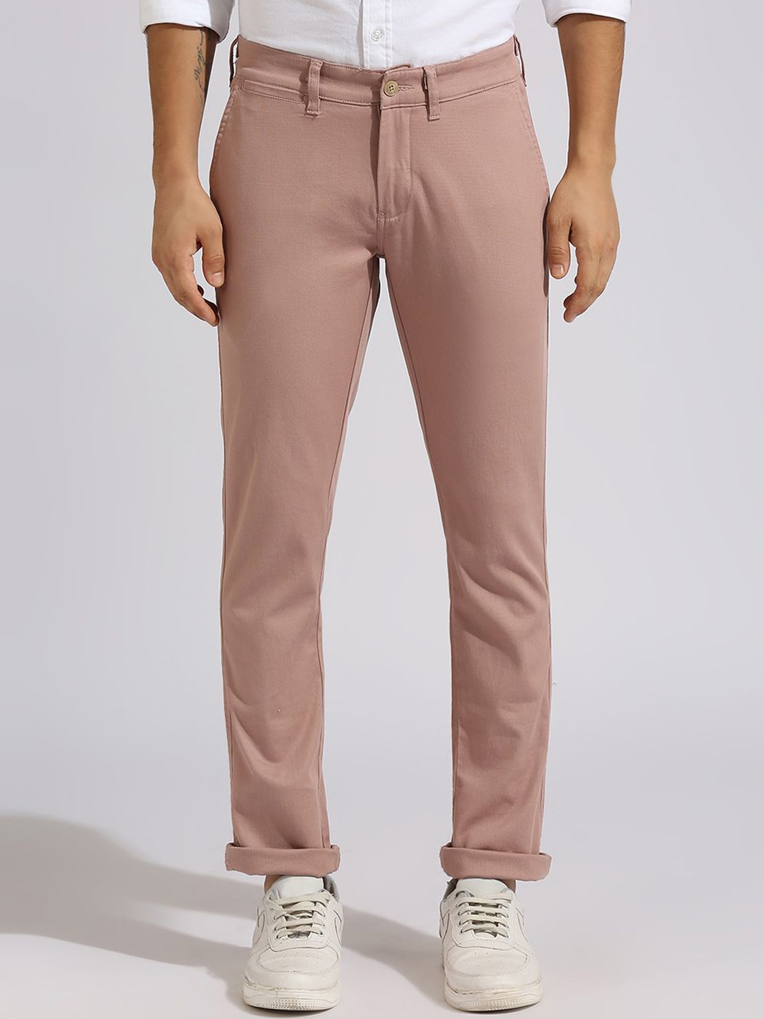 

Klub Fox Men Mid-Rise Slim Fit Regular Trousers, Pink