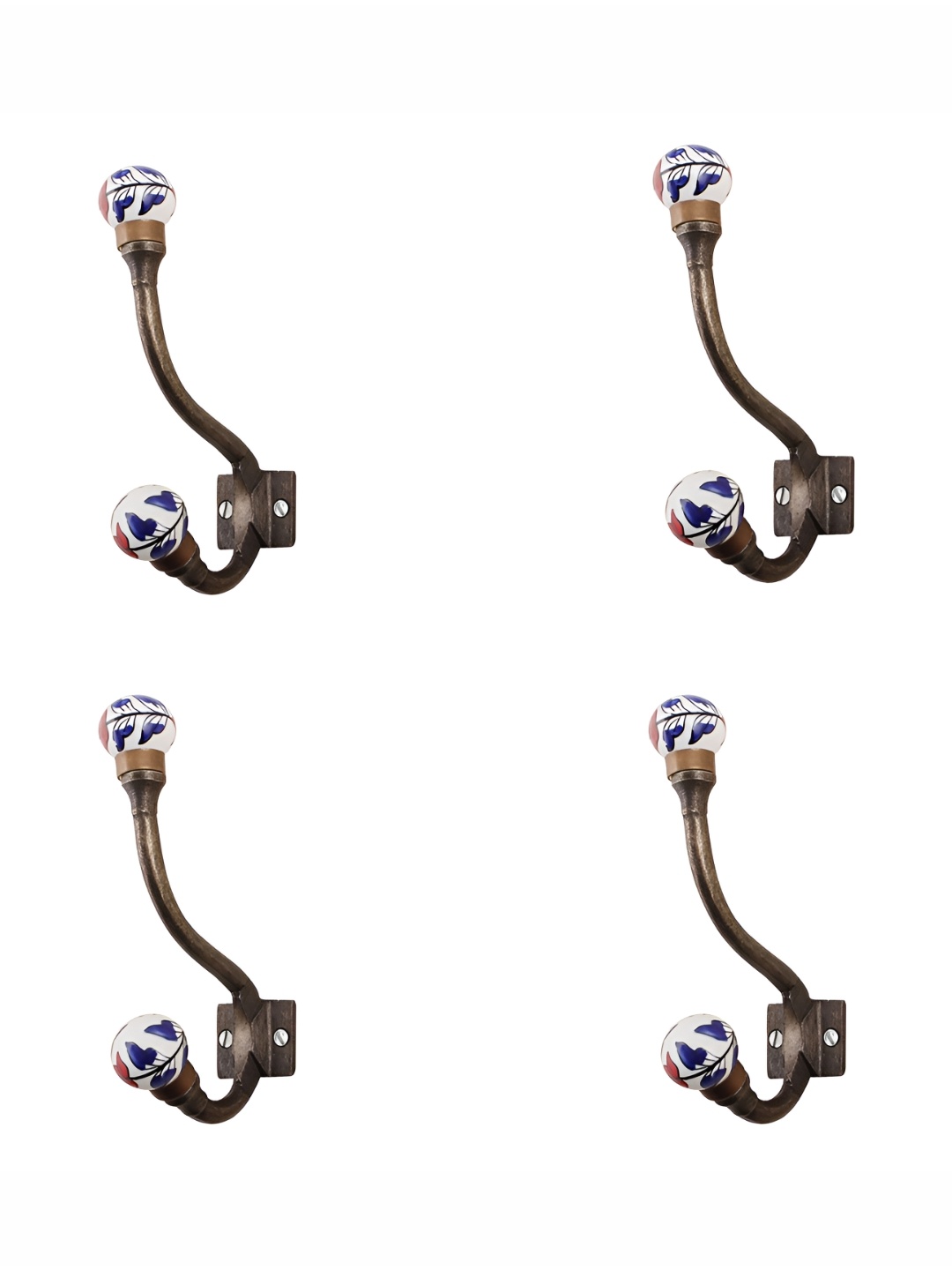 

Indianshelf Blue & White 4 Pieces Printed Metal Hooks