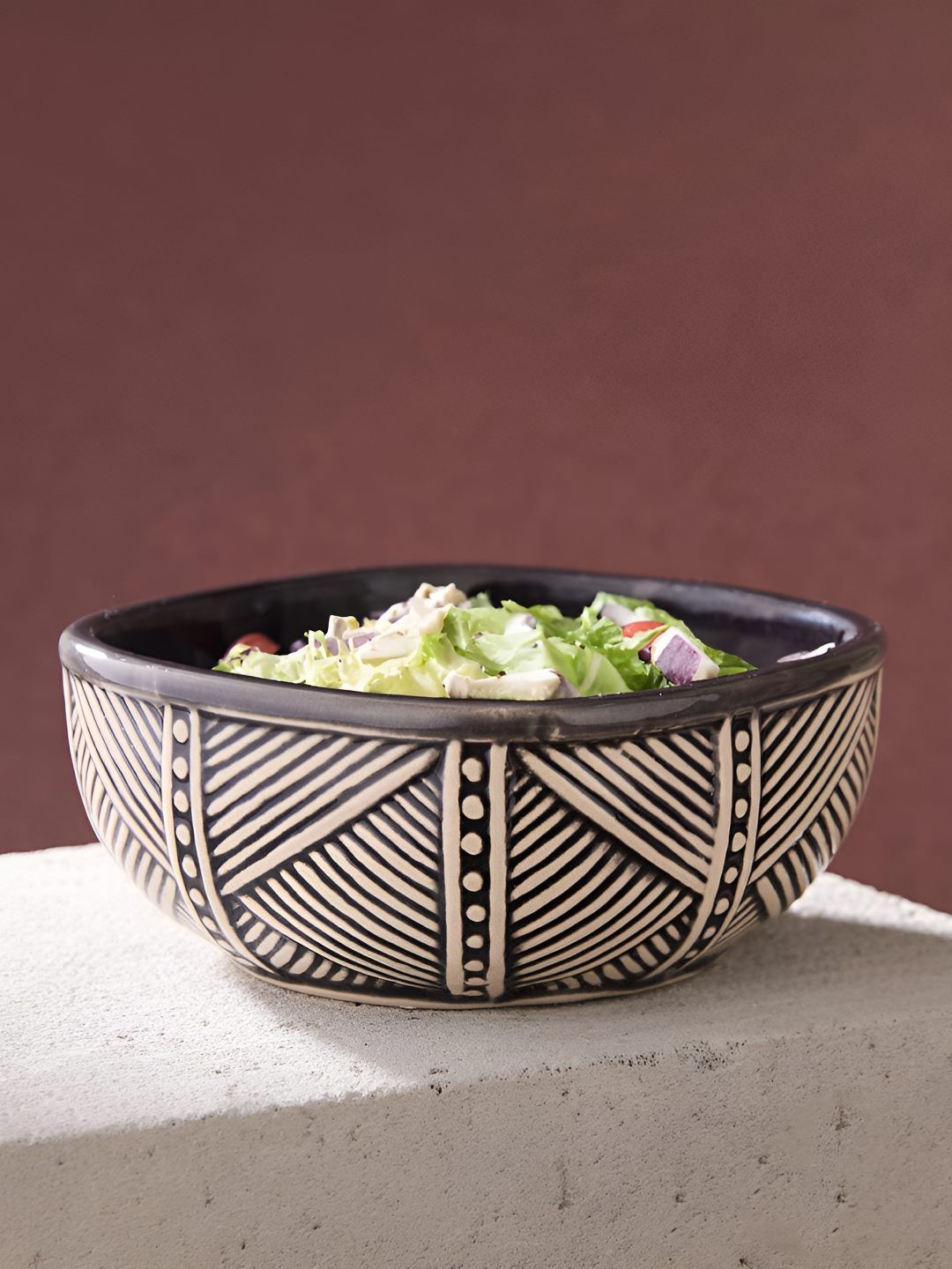 

Fabindia Black & Cream Printed Ceramic Serving Bowl