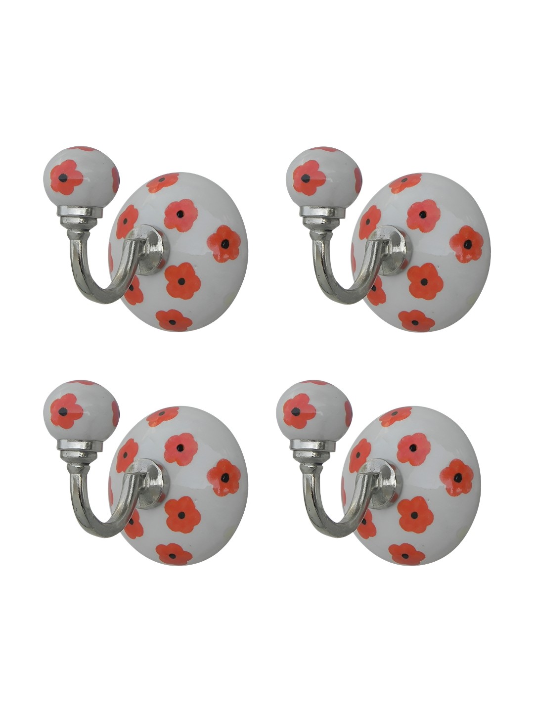 

Indianshelf Grey & Red 4 Pieces Printed Wall Hooks