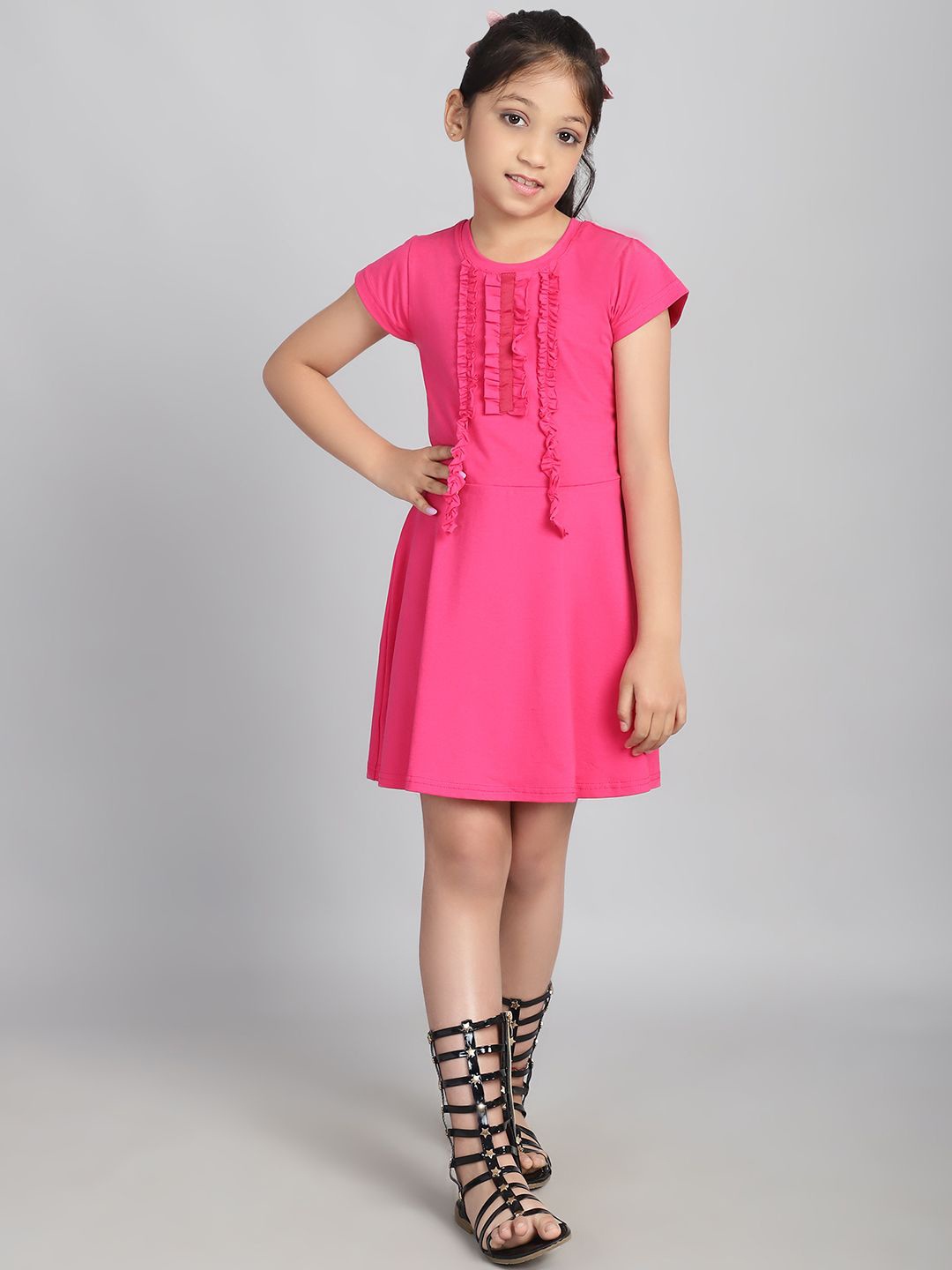 

Baawri Girls Self Design A-Line Dress, Pink