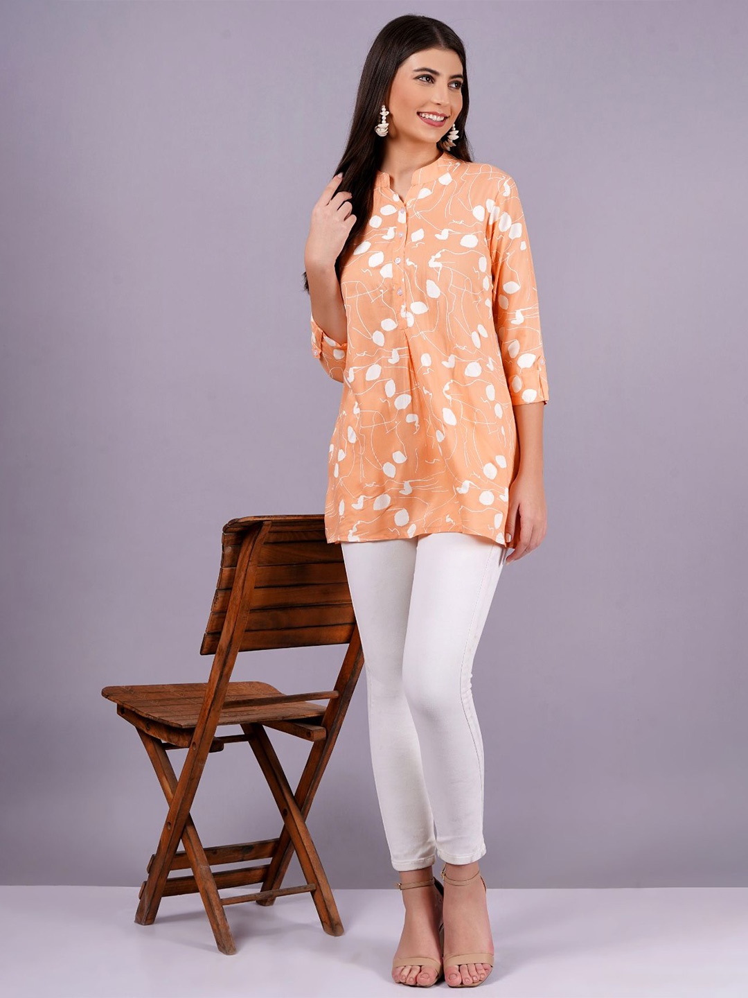 

KALINI Women Floral Printed Shirt Style Top, Orange