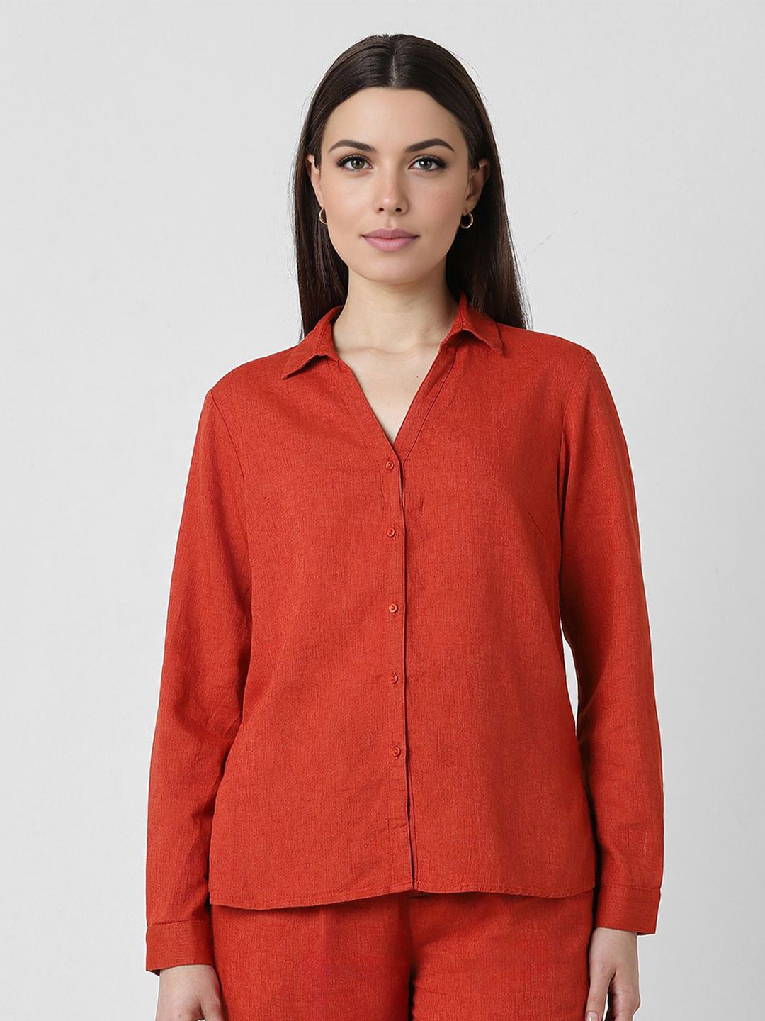 

Van Heusen Woman Women Spread Collar Solid Modal Casual Shirt, Red