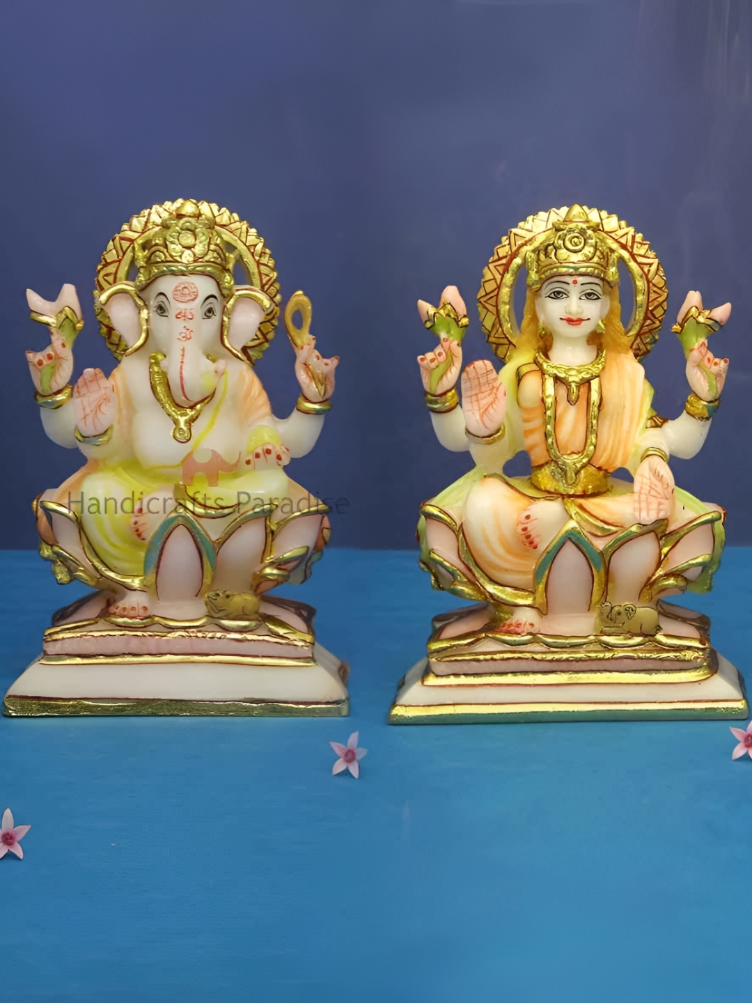 

HANDICRAFTS PARADISE White & Gold toned 2 Pieces Religious Idol Showpiece