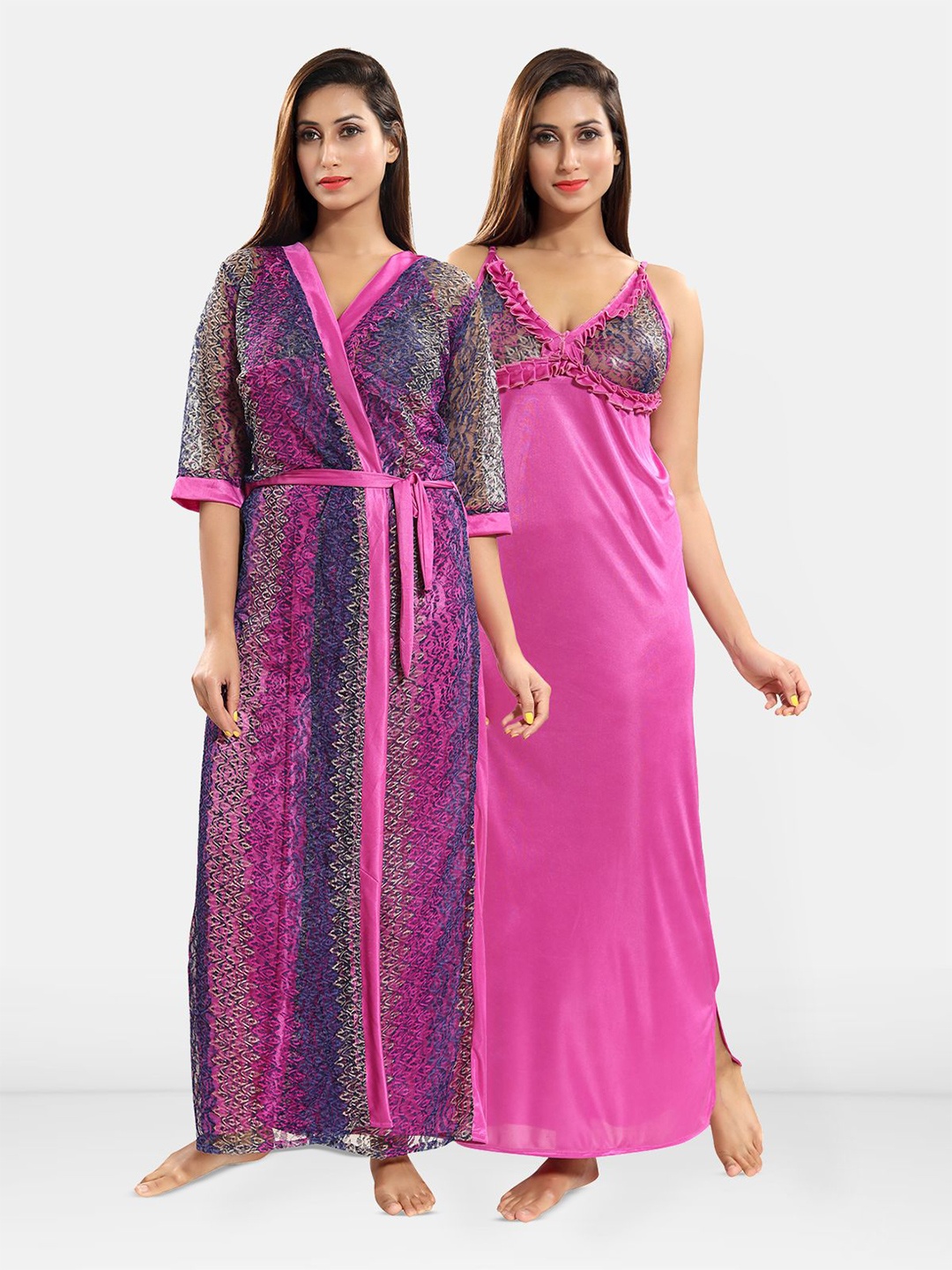 

Be You Set of 2 Satin Maxi Wrap Nightdress, Pink