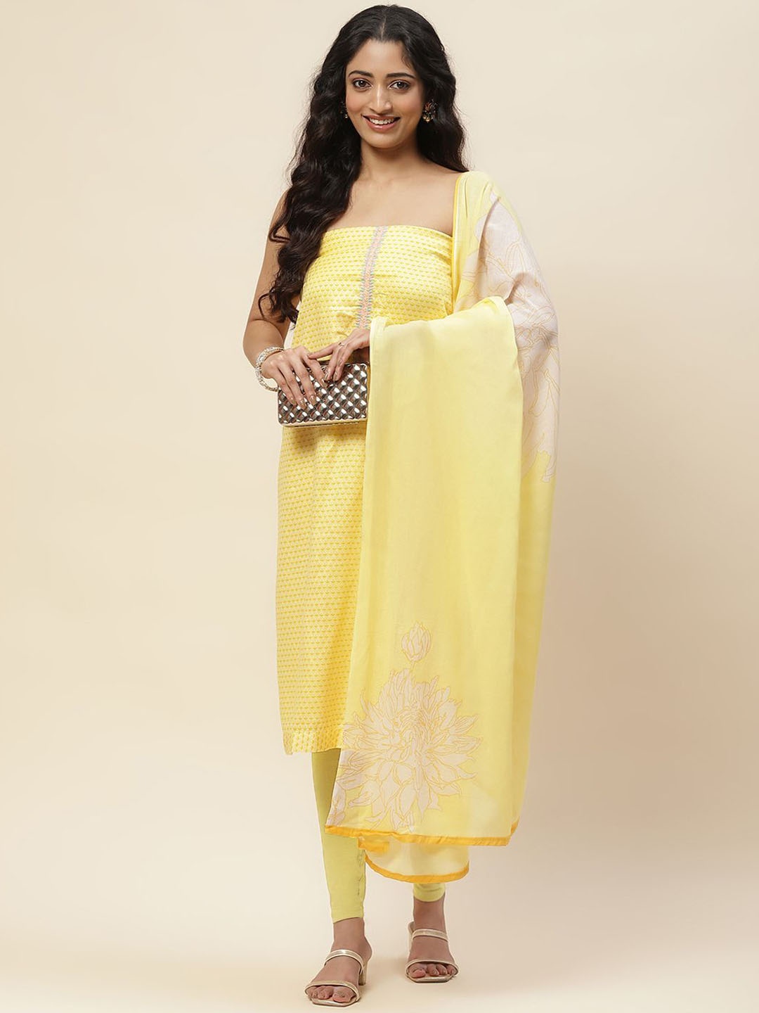 

Meena Bazaar Printed Unstitched Dress Material, Yellow