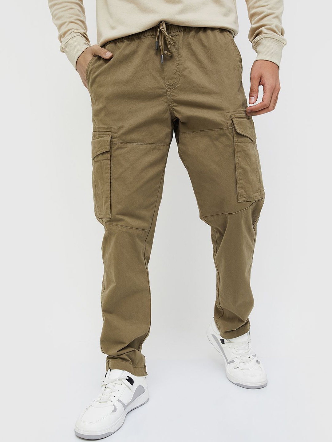 

Fame Forever by Lifestyle Men Mid-Rise Tapered Fit Cargos Trousers, Khaki