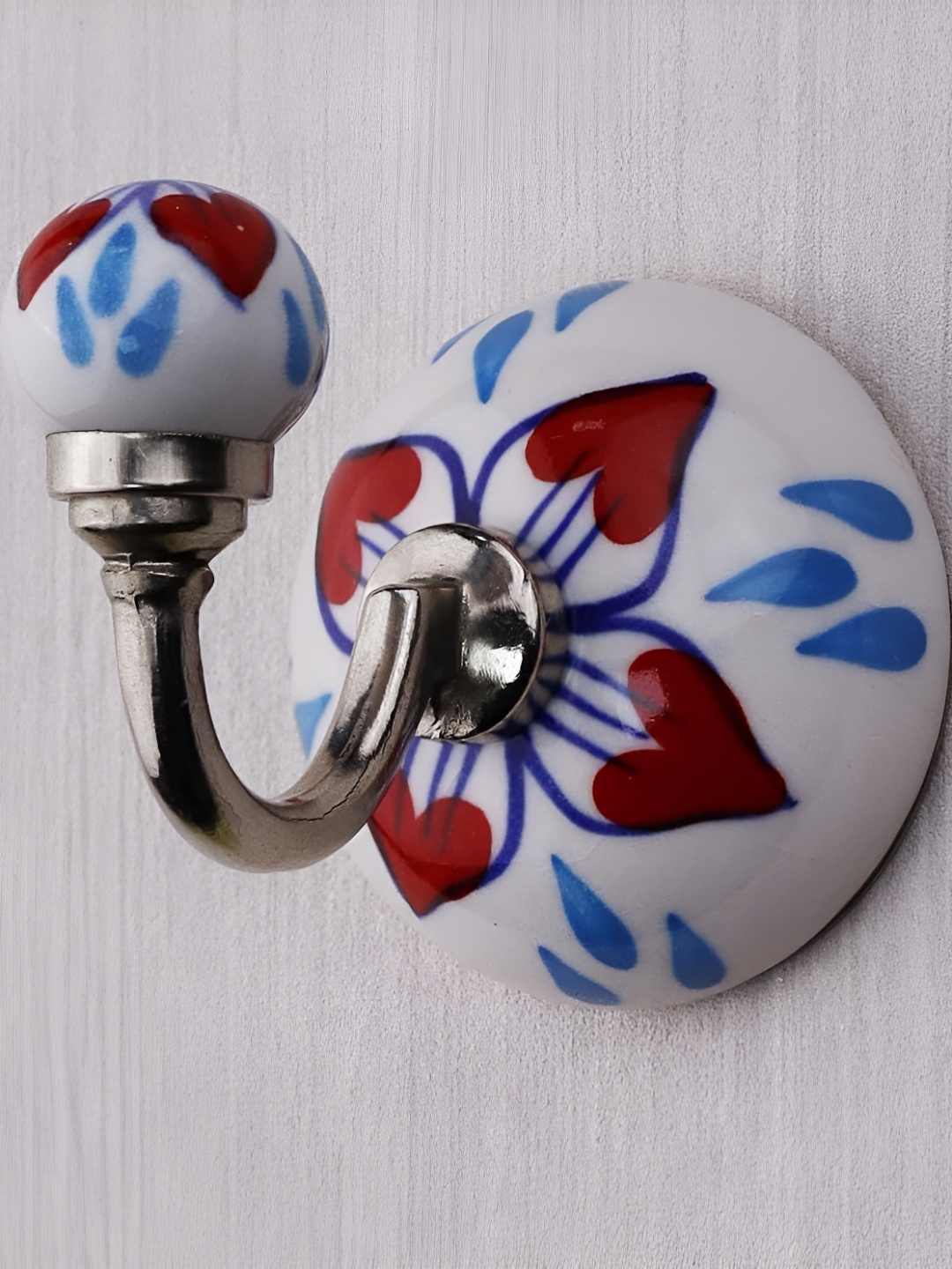 

Indianshelf White & Red 4 Pieces Printed Metal Hooks