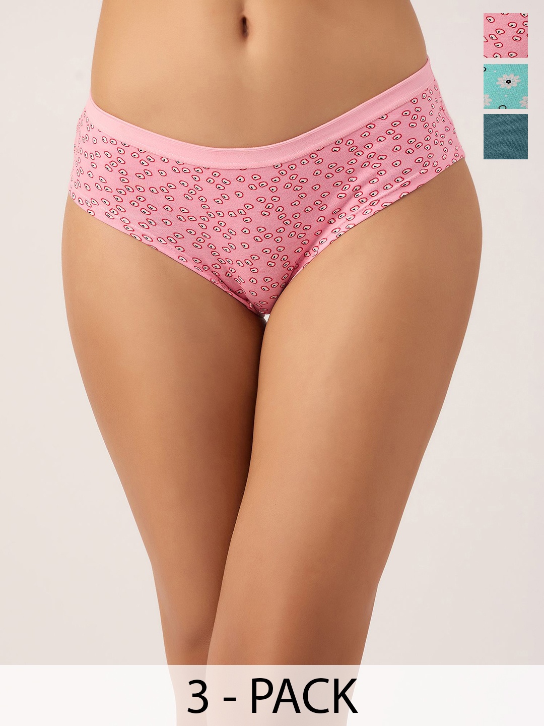 

DressBerry Pack Of 3 Women Hipster Mid Rise Brief, Pink