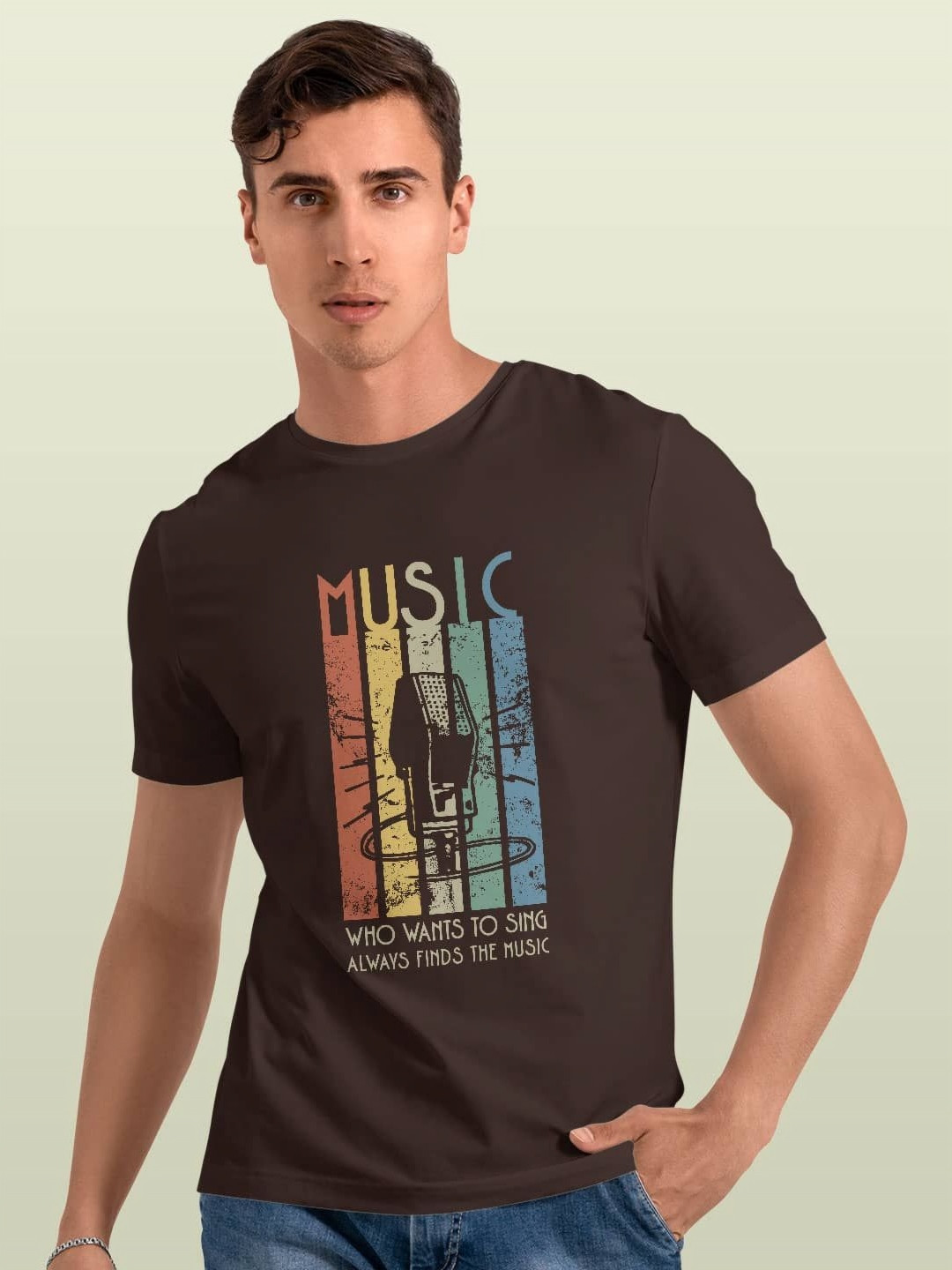 

macmerise Men Printed Pockets T-shirt, Brown