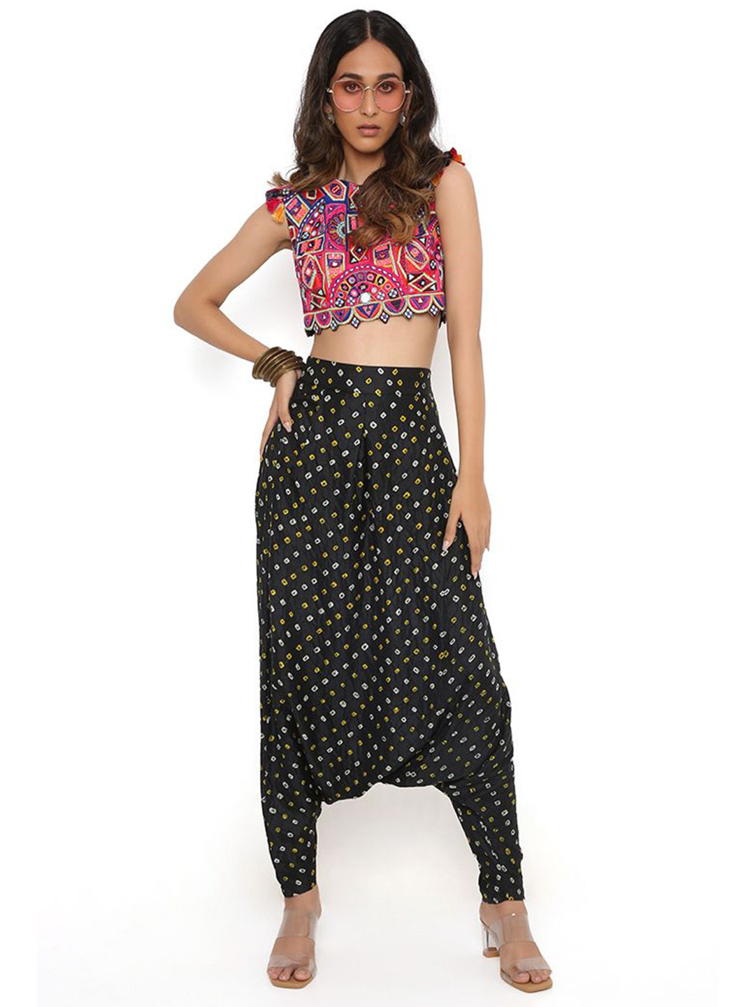 

Payal Singhal Embroidered Top With Trousers Co-Ords, Black