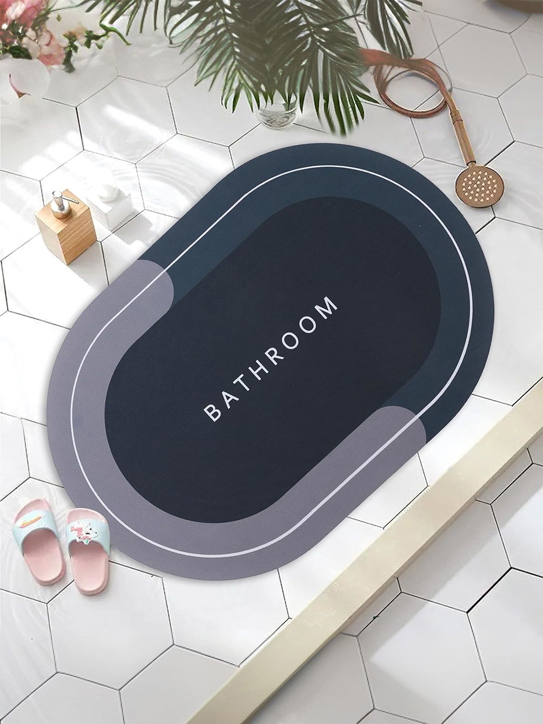 

Kuber Industries Blue & Grey & Blue 4 Pieces 240 GSM Anti Slid Bath Rug