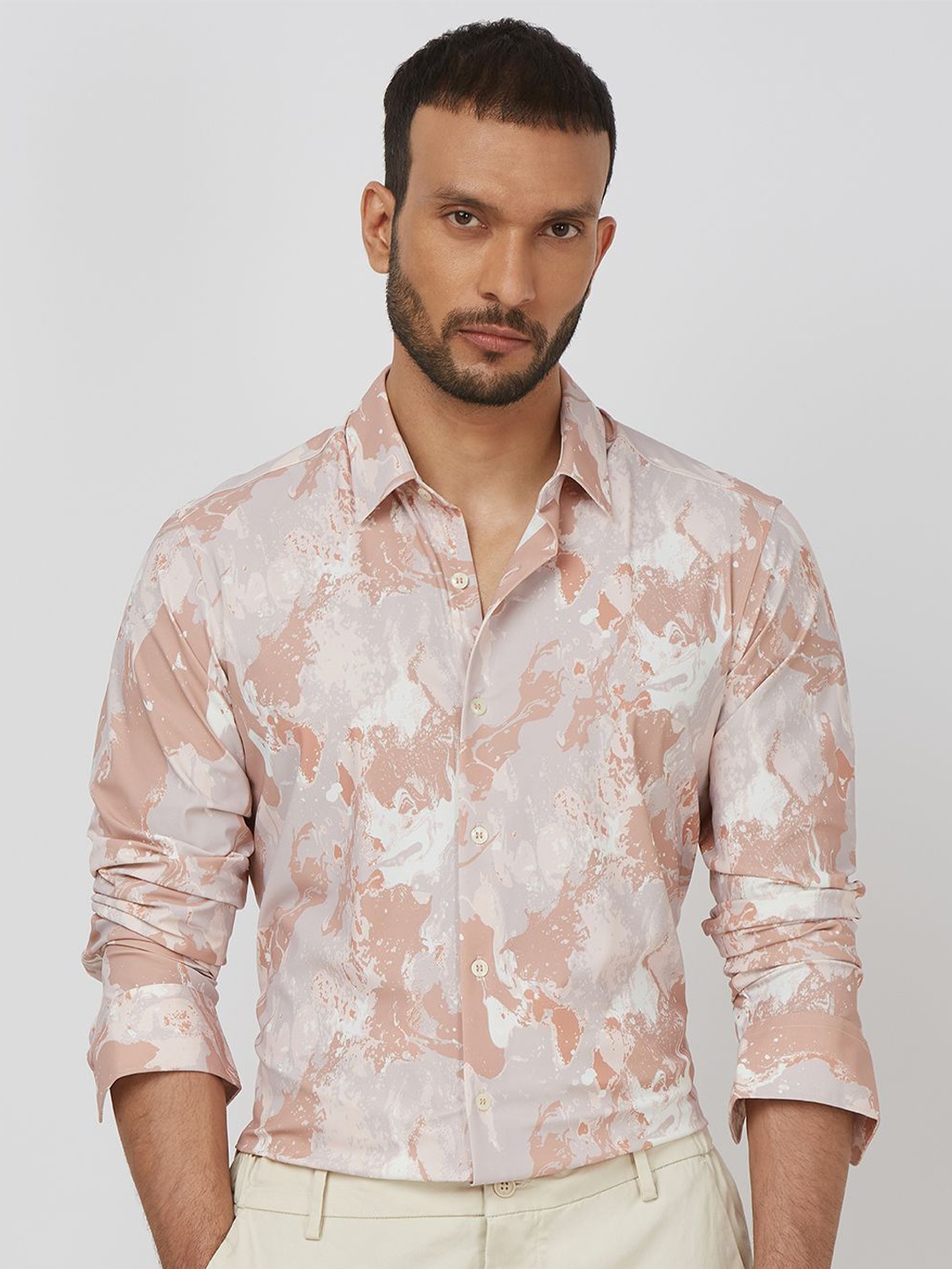 

Mufti Men Spread Collar Abstract Printed Slim Fit Casual Shirt, Pink