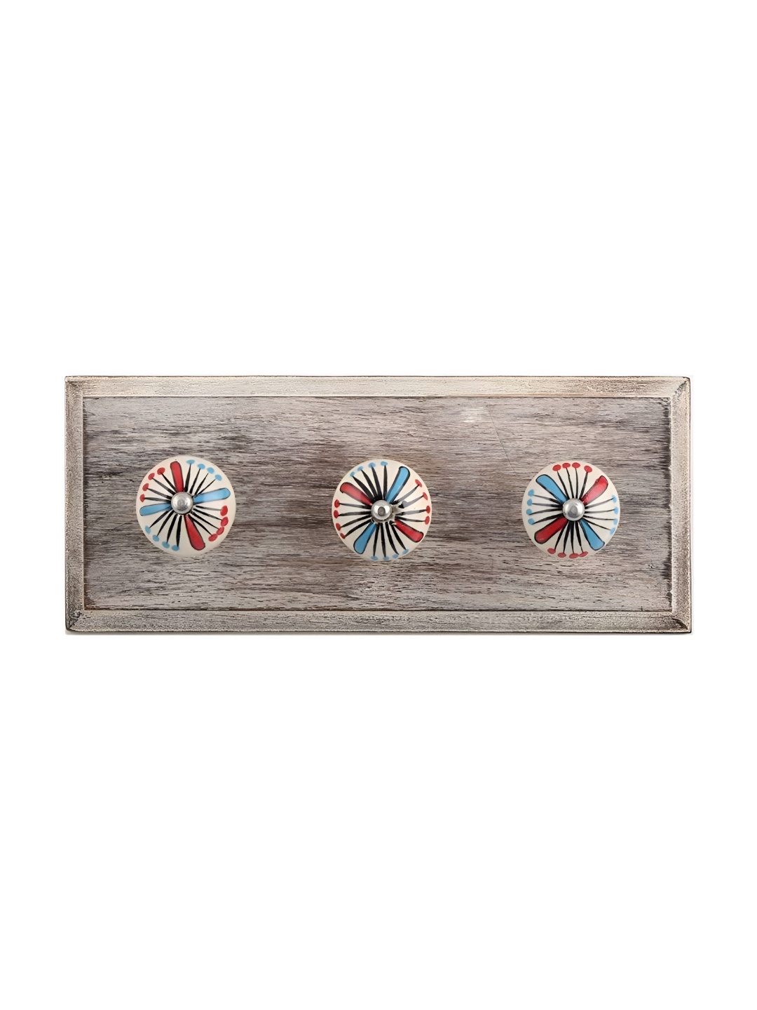 

Indianshelf Blue & Beige 4 Pieces Printed Wooden Hooks