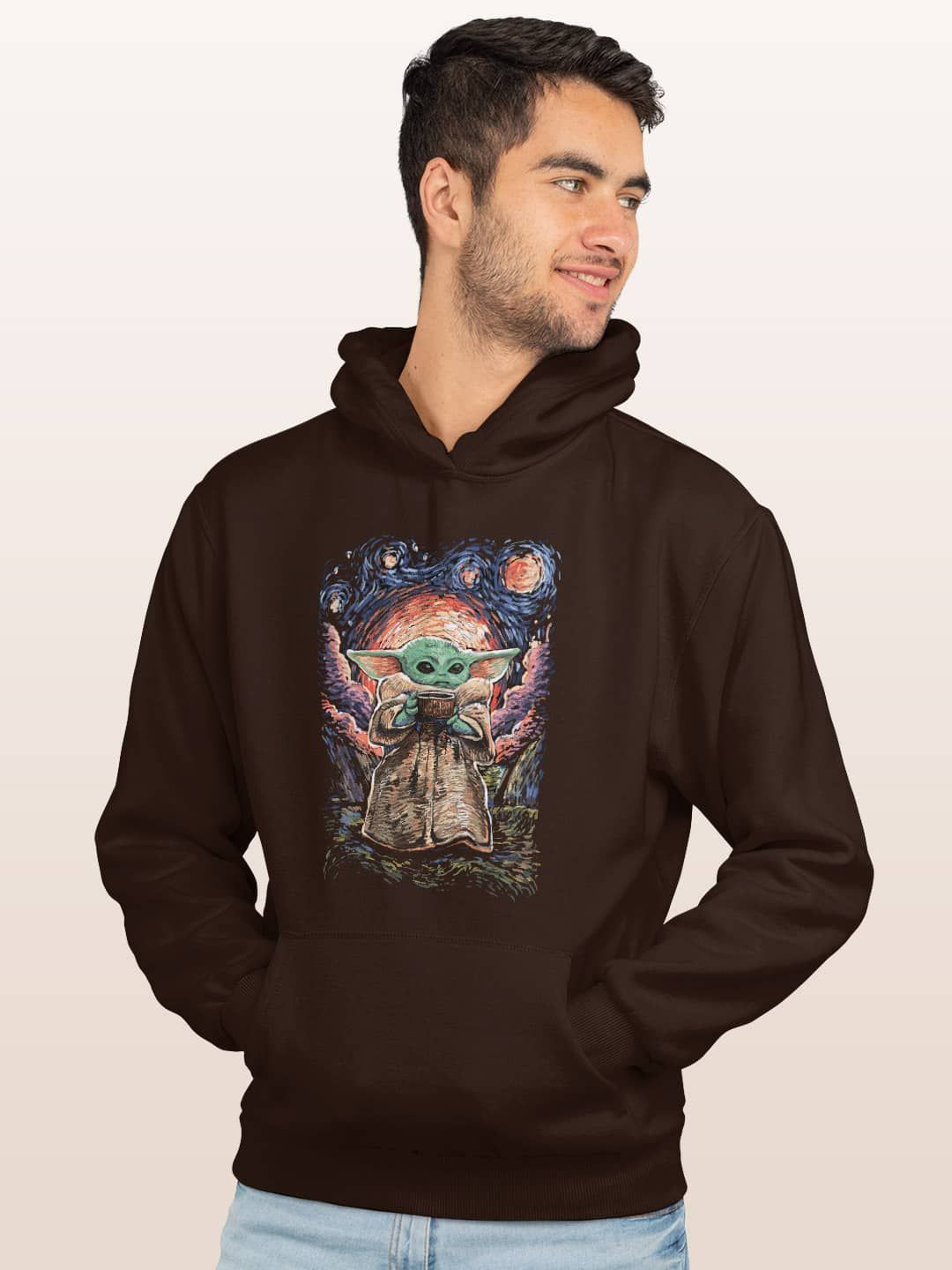 

macmerise Men Printed Hooded Sweatshirt, Brown
