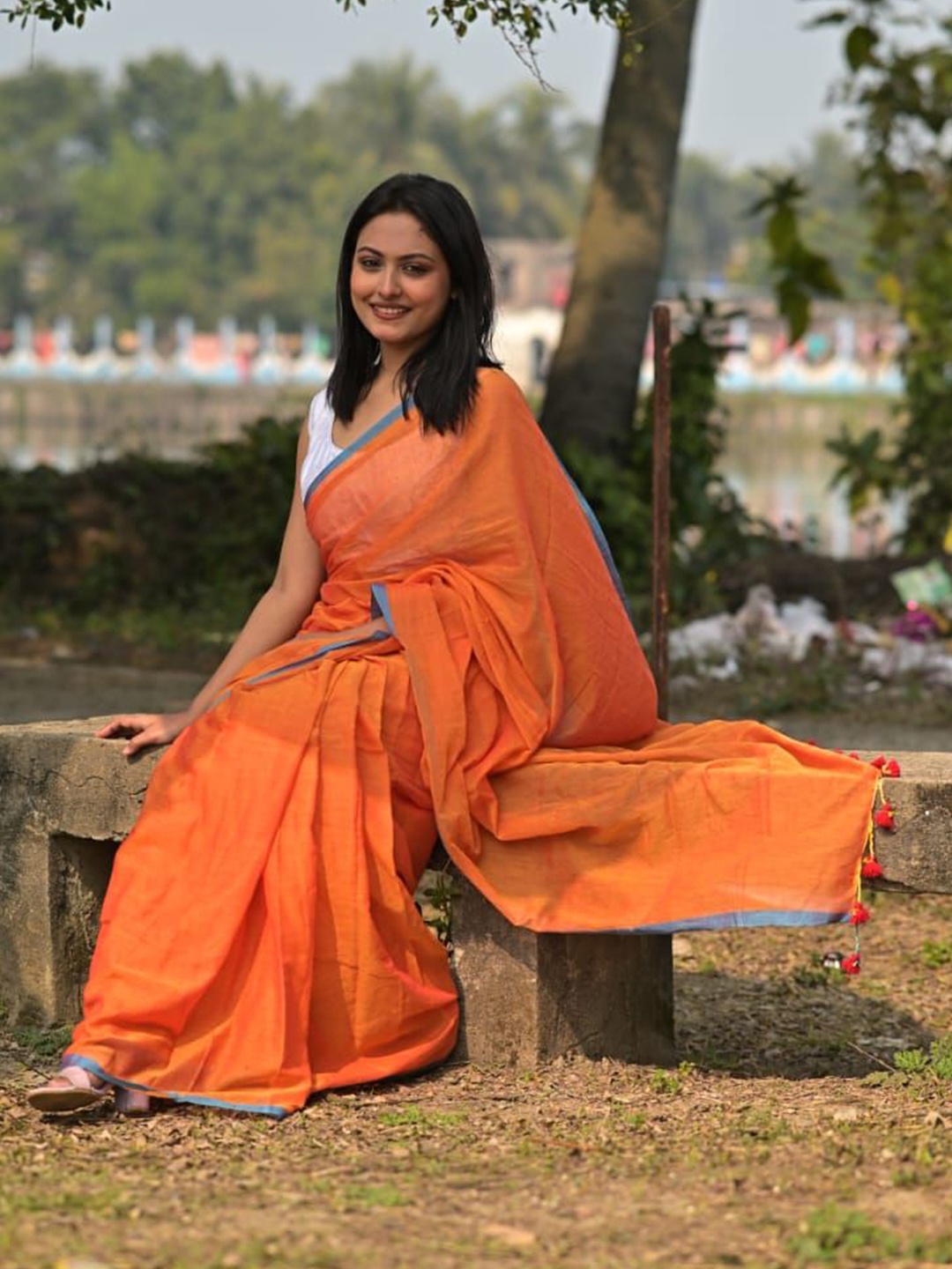 

Ruuprekha Pure Cotton Khadi Saree, Orange