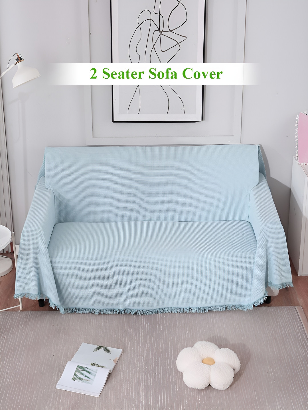 

HOKIPO Blue Self-Design 2 Seater Sofa Throw