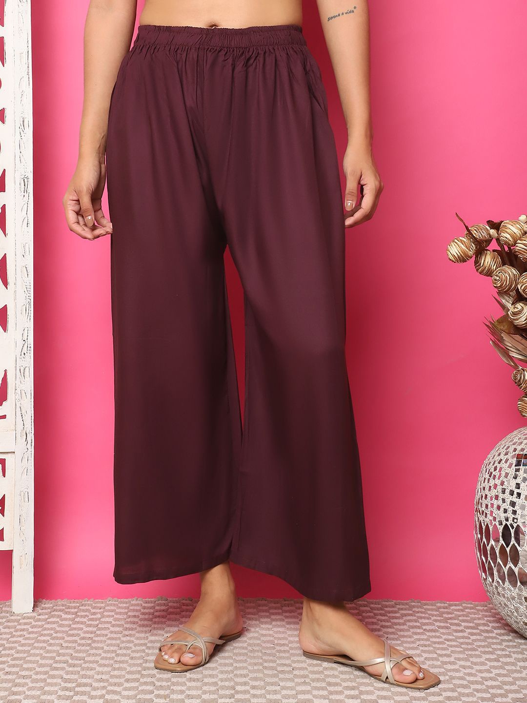 

TAG 7 Women Flared Wide Leg Palazzos, Purple