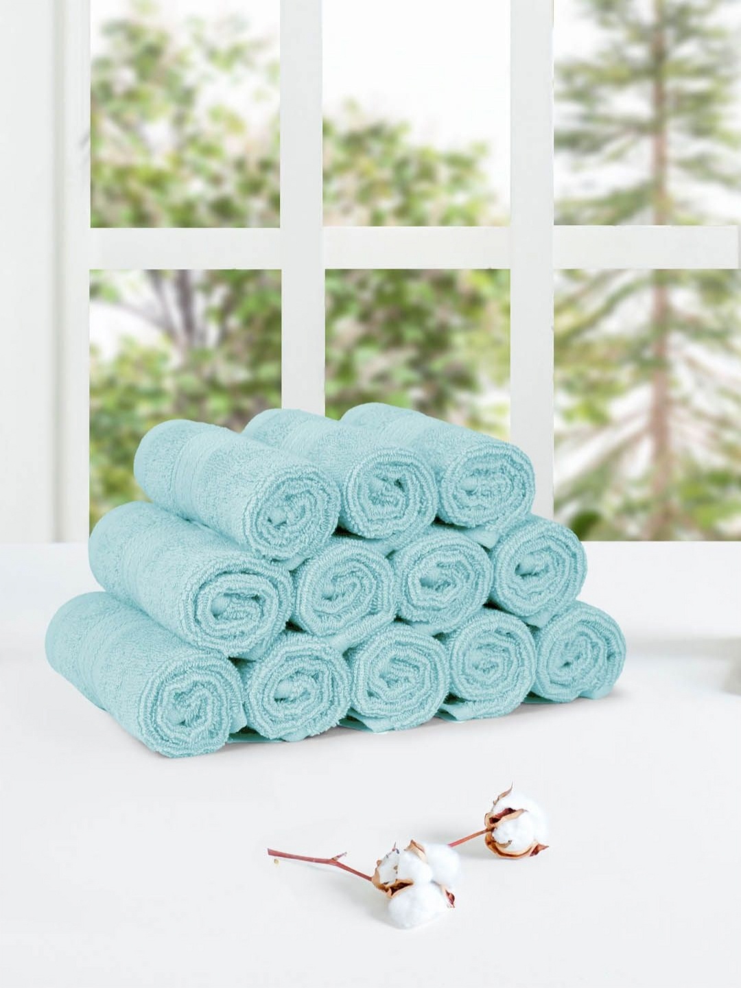 

MYTRIDENT Nile Blue 12 Pieces 500 GSM High Absorbent Pure Cotton Face Towels
