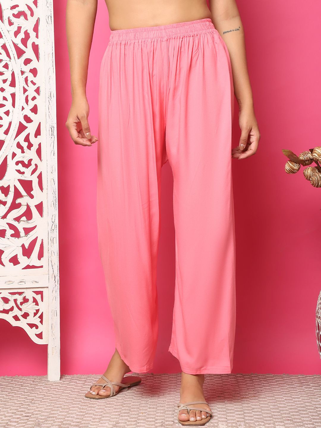 

TAG 7 Women Flared Solid Palazzos, Pink