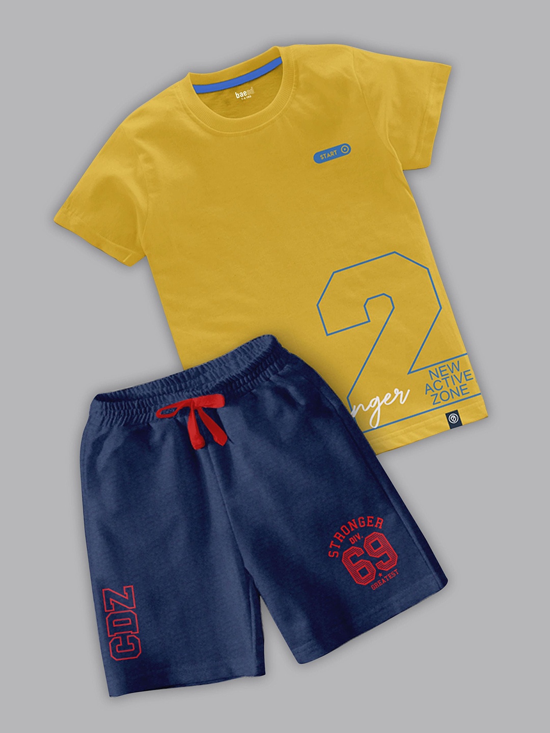 

BAESD Boys Printed Round Neck T-shirt with Shorts, Mustard