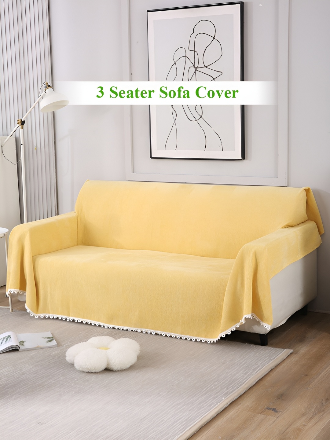 

HOKIPO Yellow Chenille 3 Seater Sofa Throw