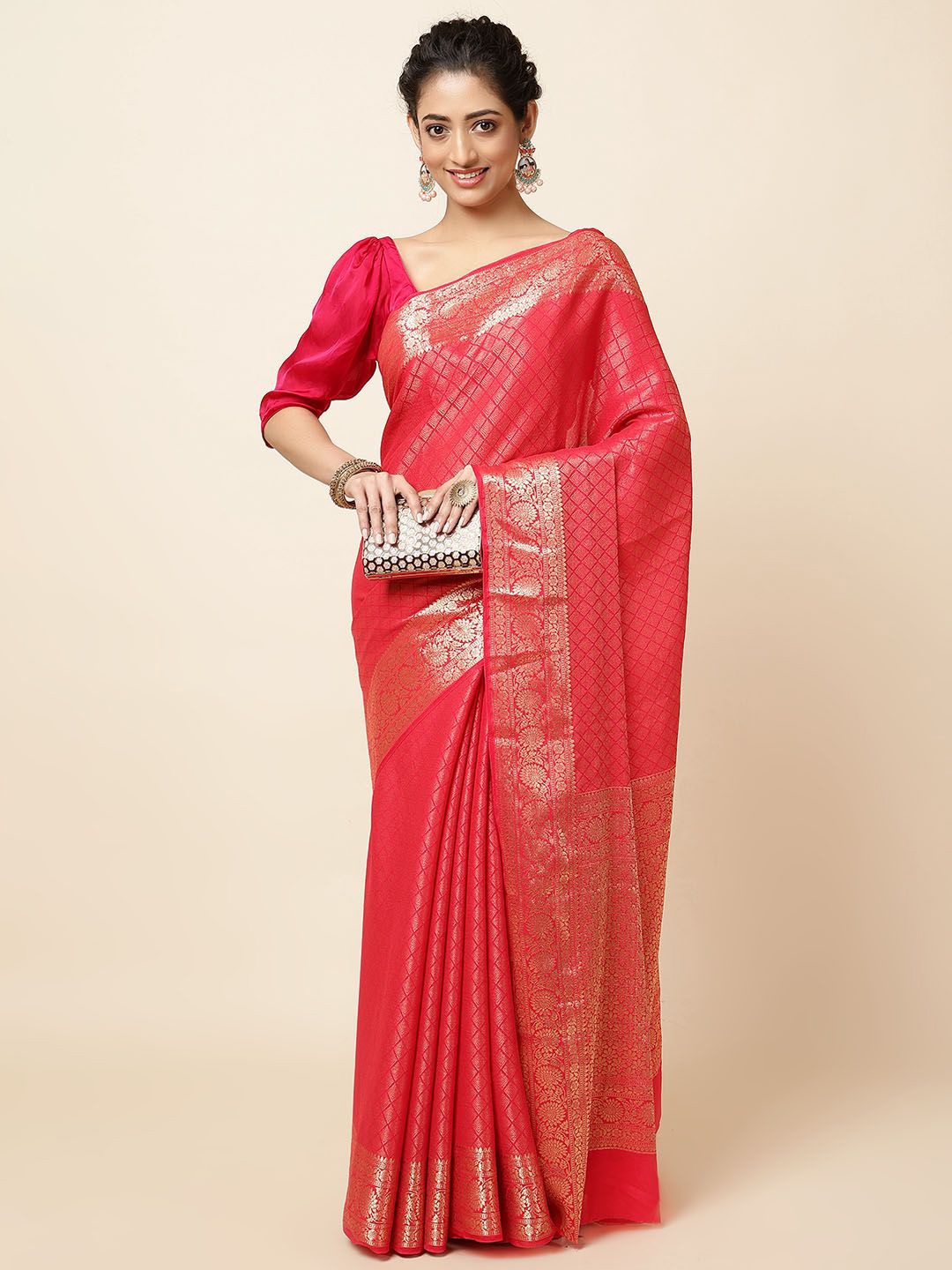 

Meena Bazaar Woven Design Zari Saree, Pink