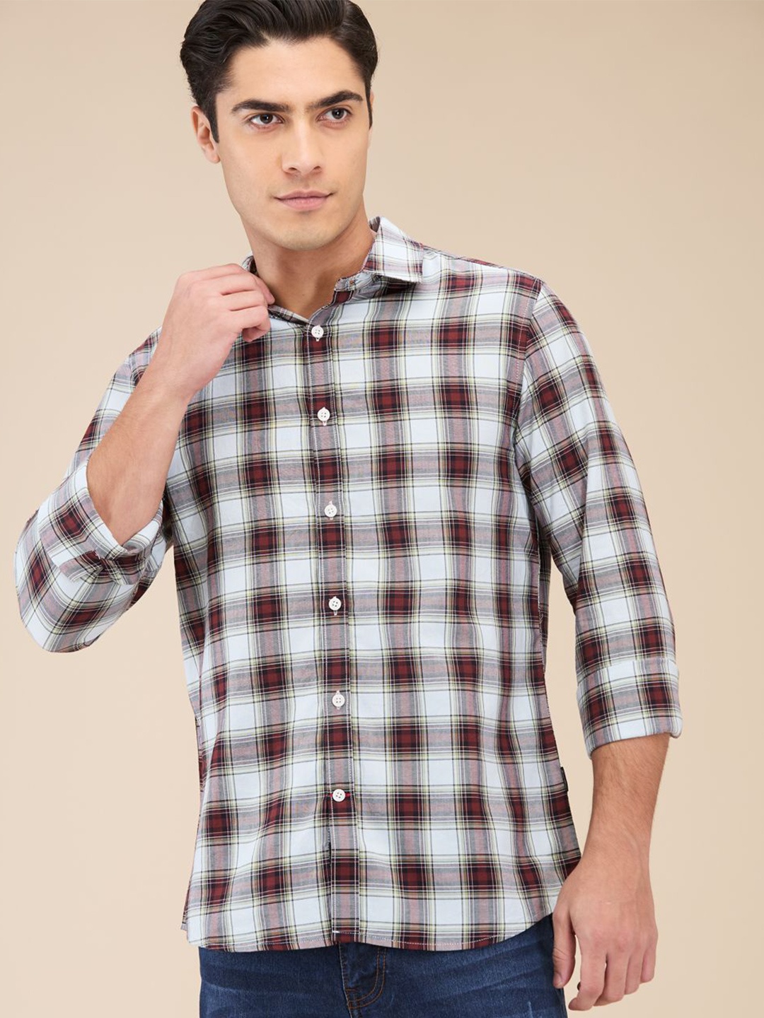 

Being Human Men Slim Fit Tartan Checks Opaque Checked Casual Shirt, Red