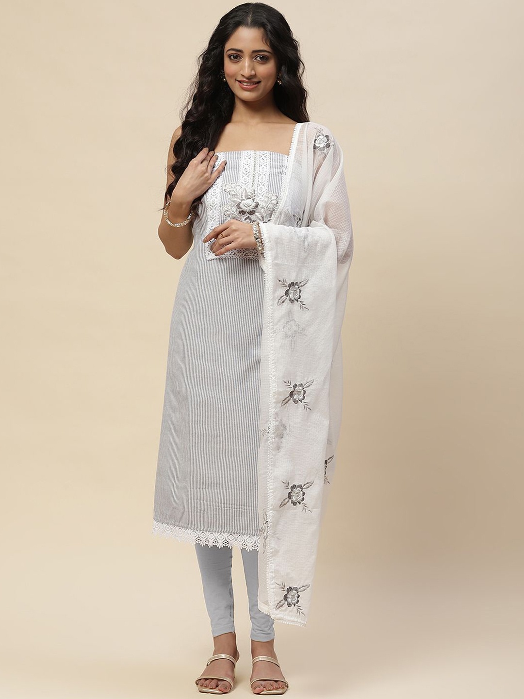 

Meena Bazaar Embroidered Unstitched Dress Material, Grey