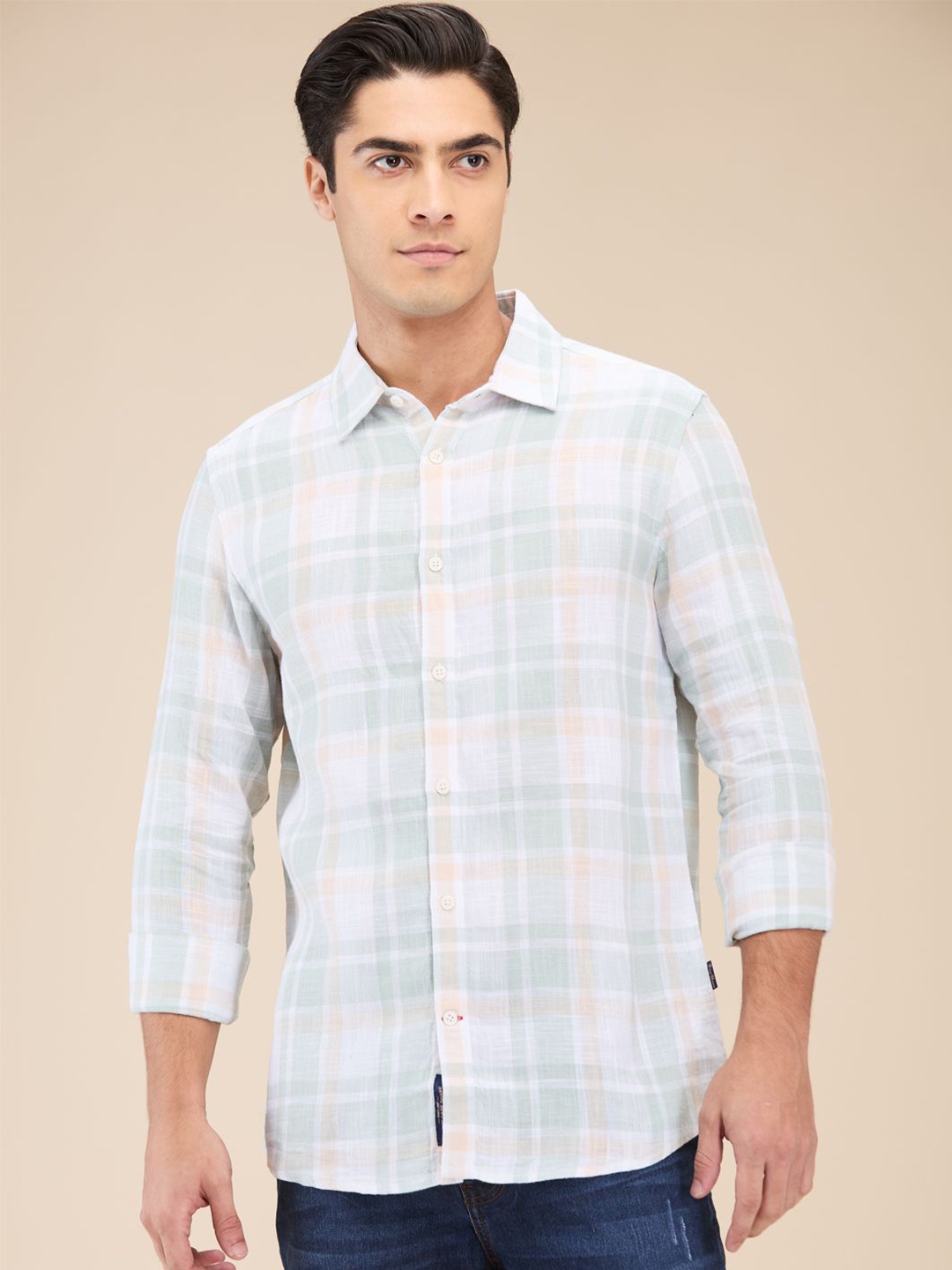 

Being Human Men Slim Fit Tartan Checks Opaque Checked Casual Shirt, Blue