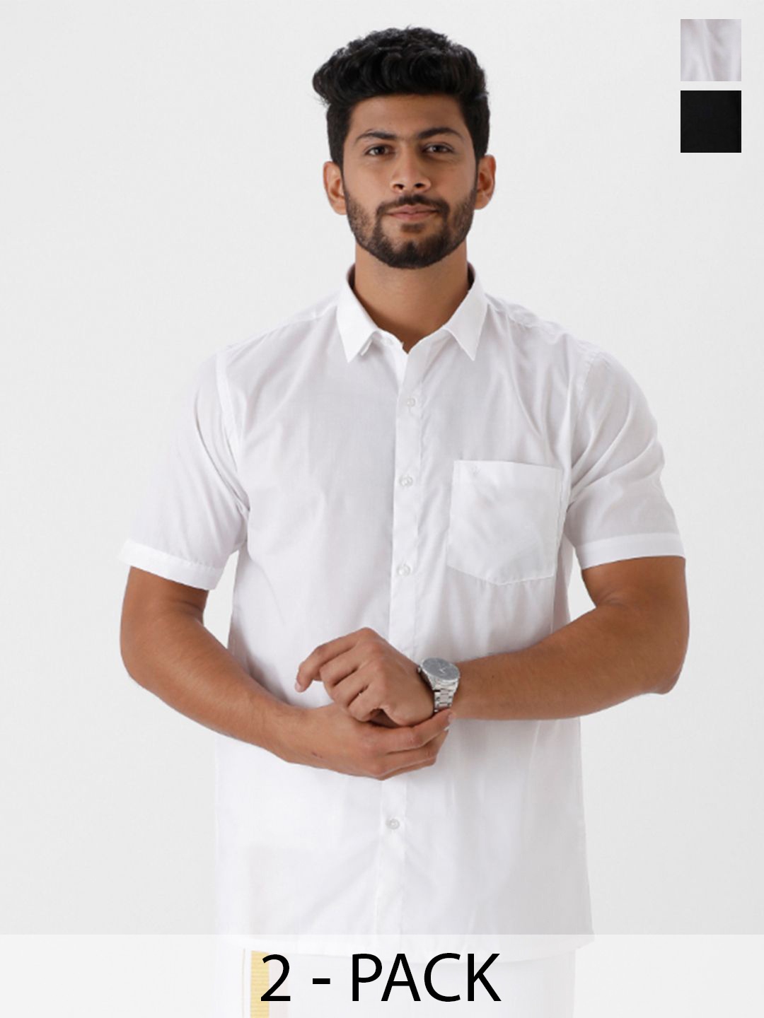 

RAMRAJ Men Pack Of 2 Half Sleeves Solid Casual Shirts, White