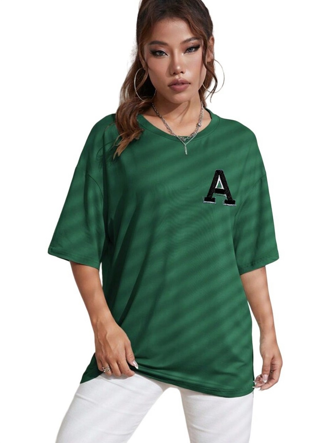 

TABADTOD Women Typography Printed Drop Shoulder Sleeves Oversized T-shirt, Green