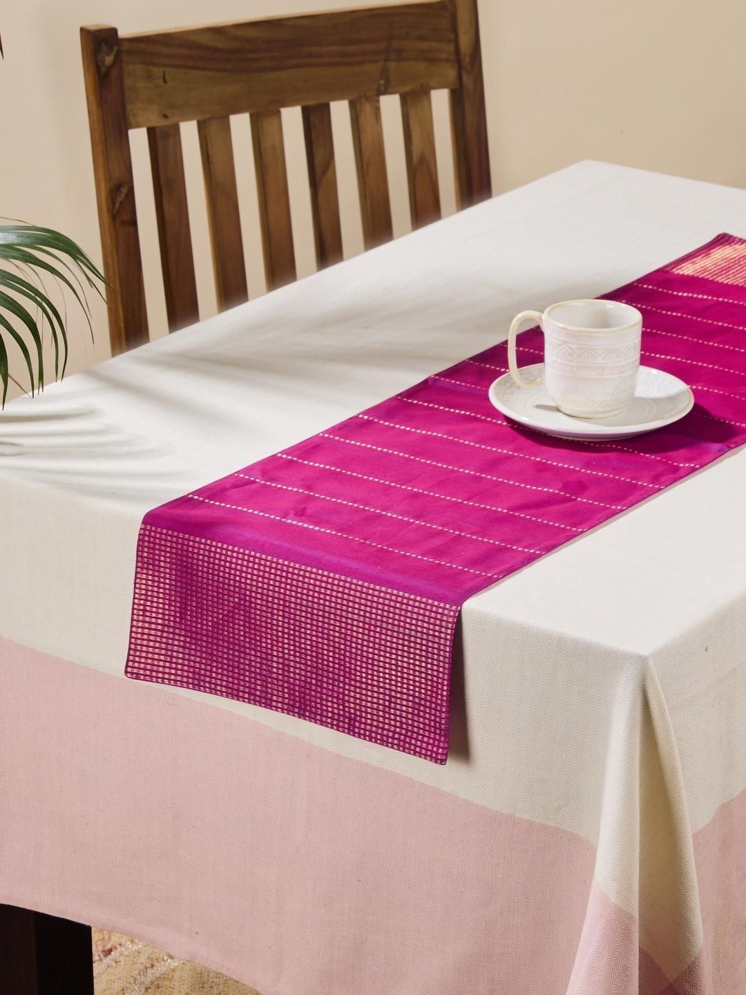 

Fabindia Pink & Beige Woven Design Table Runner
