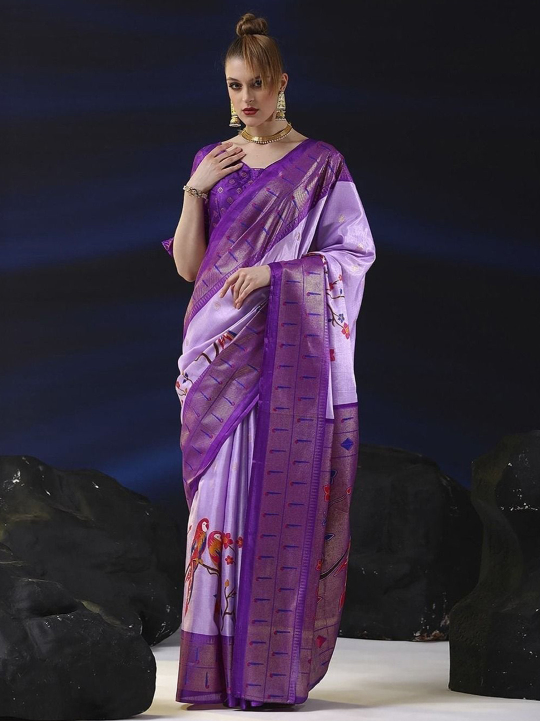 

Sanwariya Ethnic Motif Zari Woven Chanderi Saree, Purple