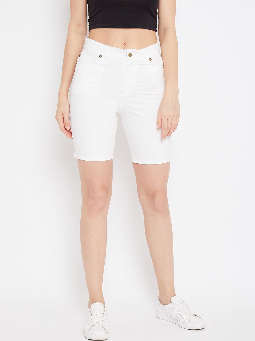

Hypernation Women Slim Fit Mid-Rise Denim Shorts, White