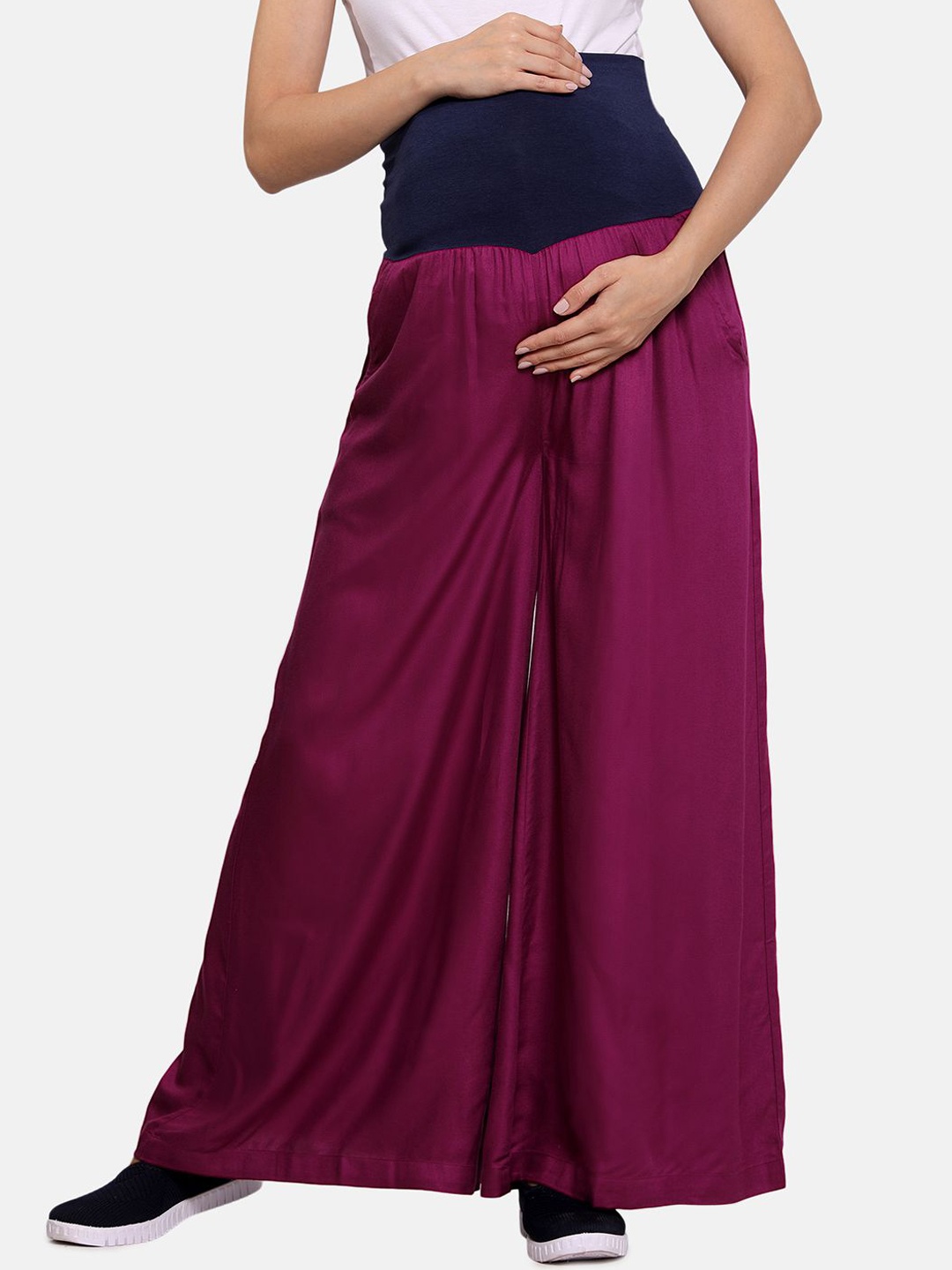 

MINI KLUB Women Maternity Flared High-Rise Pleated Trousers, Pink