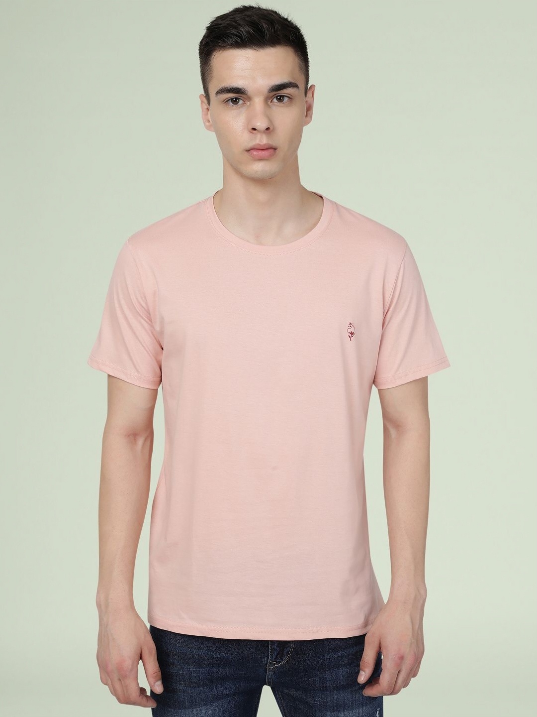 

MANTICORE Men Solid Round Neck Cotton T-shirt, Pink